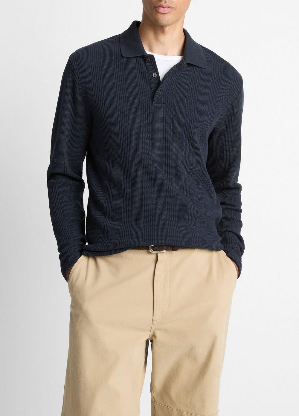 Men's Variegated Cotton Polo Shirt, Coastal Blue, Size S Vince