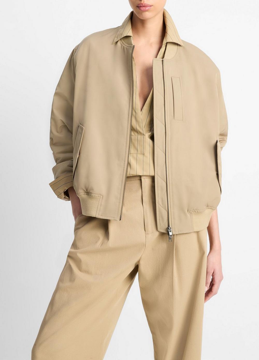 Women's Relaxed Tech-fabric Bomber Jacket, Fawn, Size M Vince