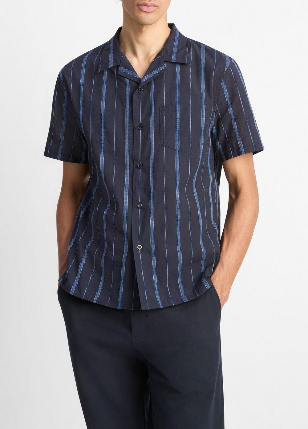 Men's Deck Stripe Cotton Cabana Shirt, Coastal Blue/high Tide, Size M Vince