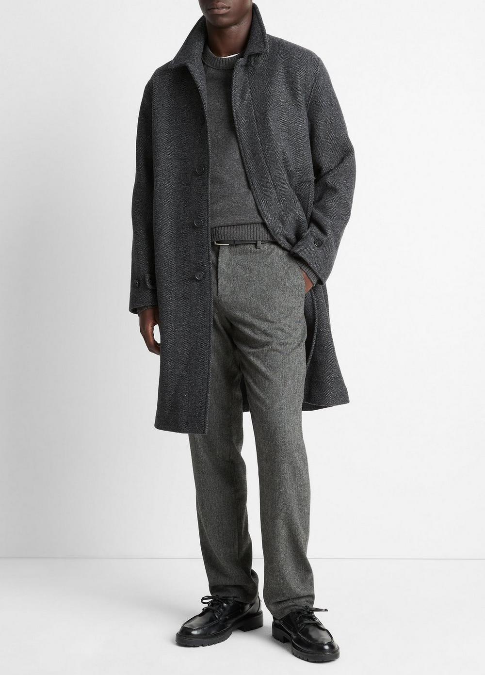 Men's Italian Wool-Blend Balmacaan Coat, Heather Charcoal, Size XXL Vince