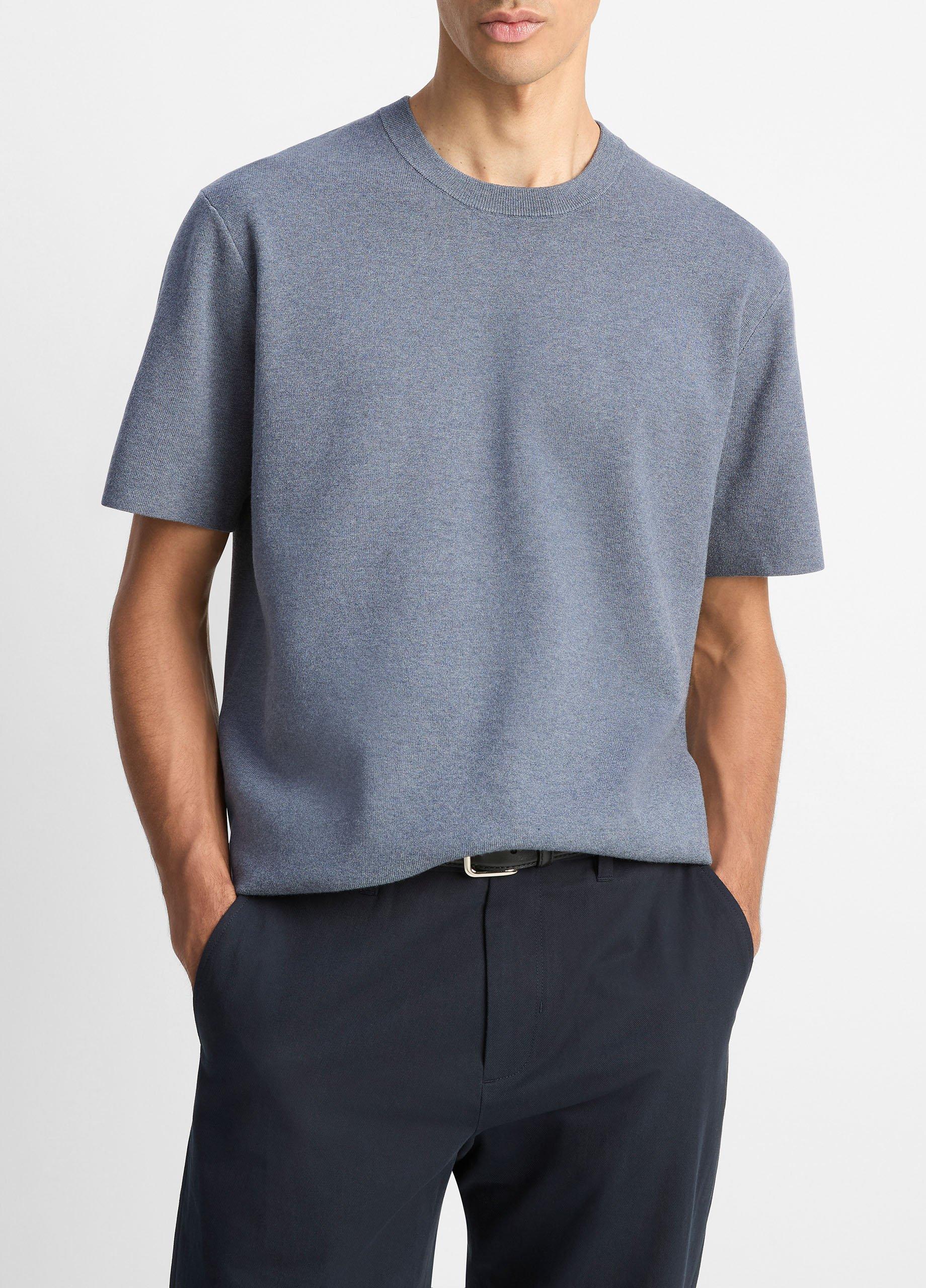 Men's Milano Short-Sleeve Crew Neck Sweater, Light Heather Ripple, Size M Vince by Vince