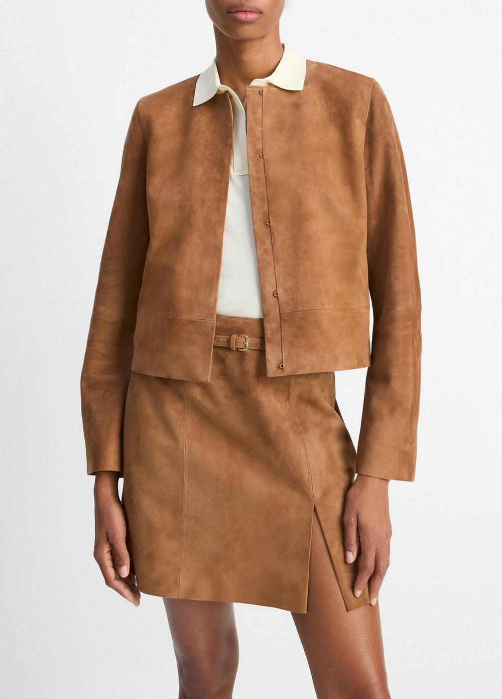 Women's Collarless Cropped Suede Jacket, Camarillo, Size XL Vince