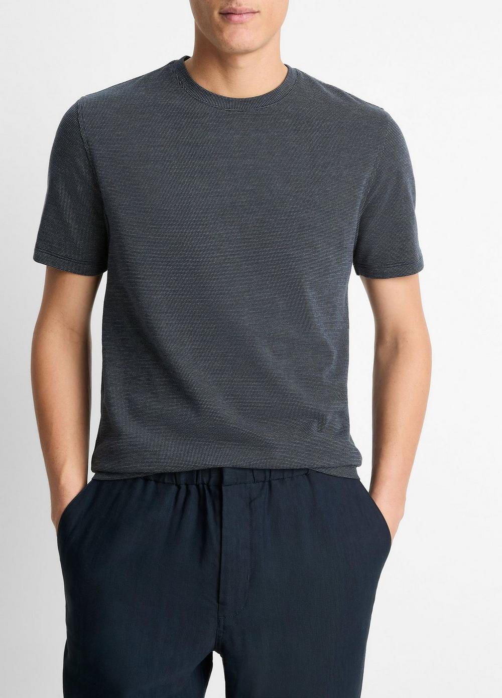 Men's Birdseye Jacquard Pima Cotton T-Shirt, Coastal Blue/natural, Size S Vince