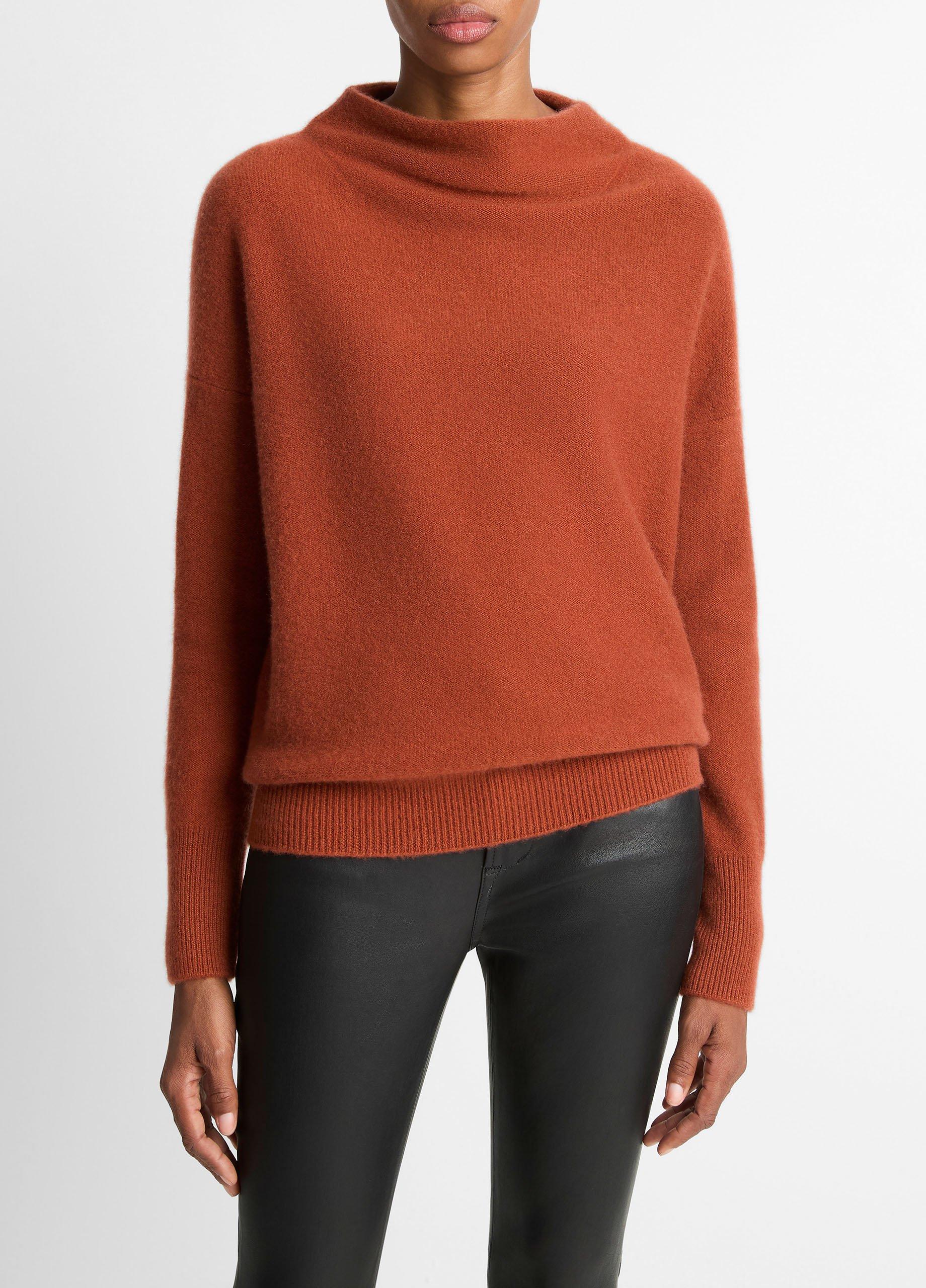 Women's Plush Cashmere Funnel-Neck Sweater, Tuscan Red, Size S Vince