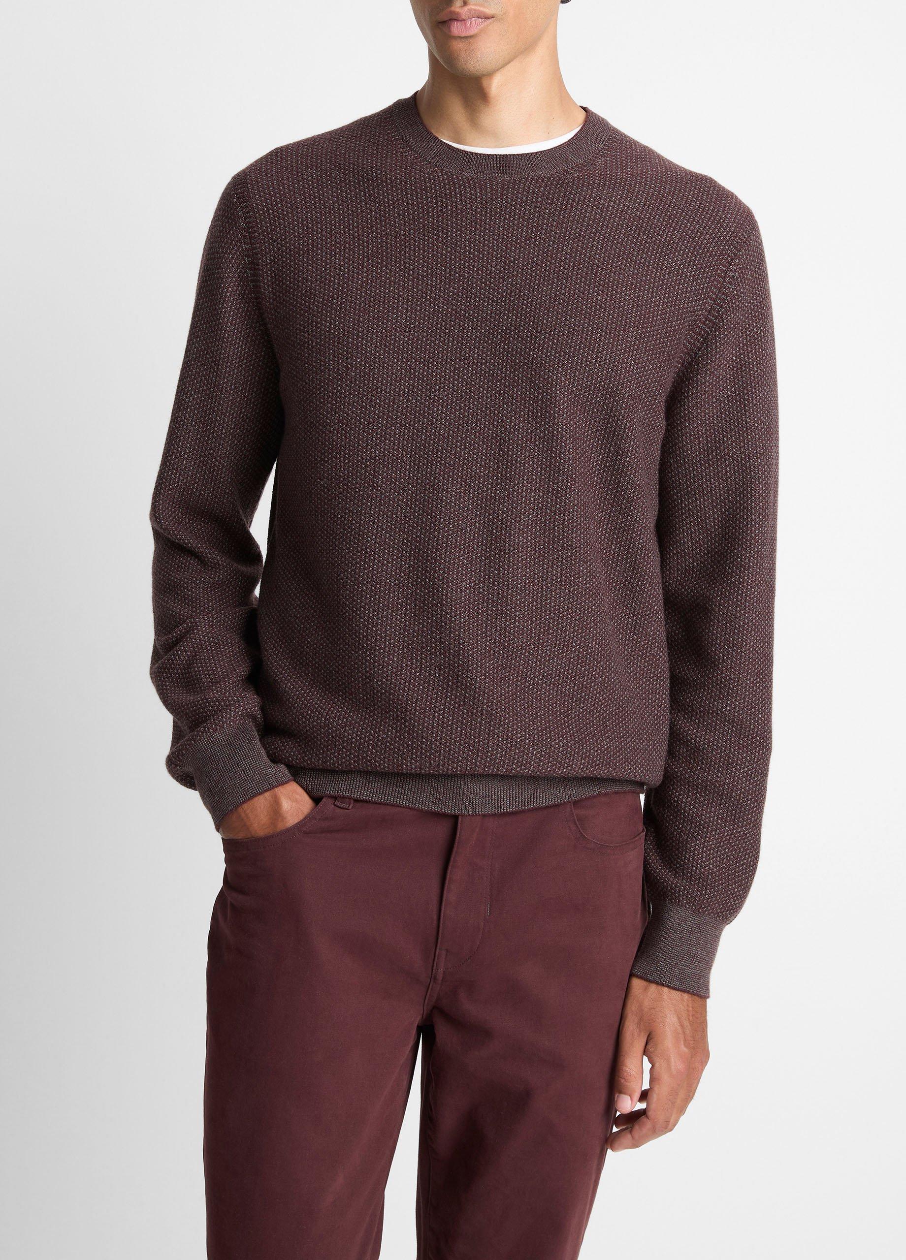 Men's Geo-jacquard Wool-Blend Crew Neck Sweater, Port/medium Heather Grey, Size XL Vince