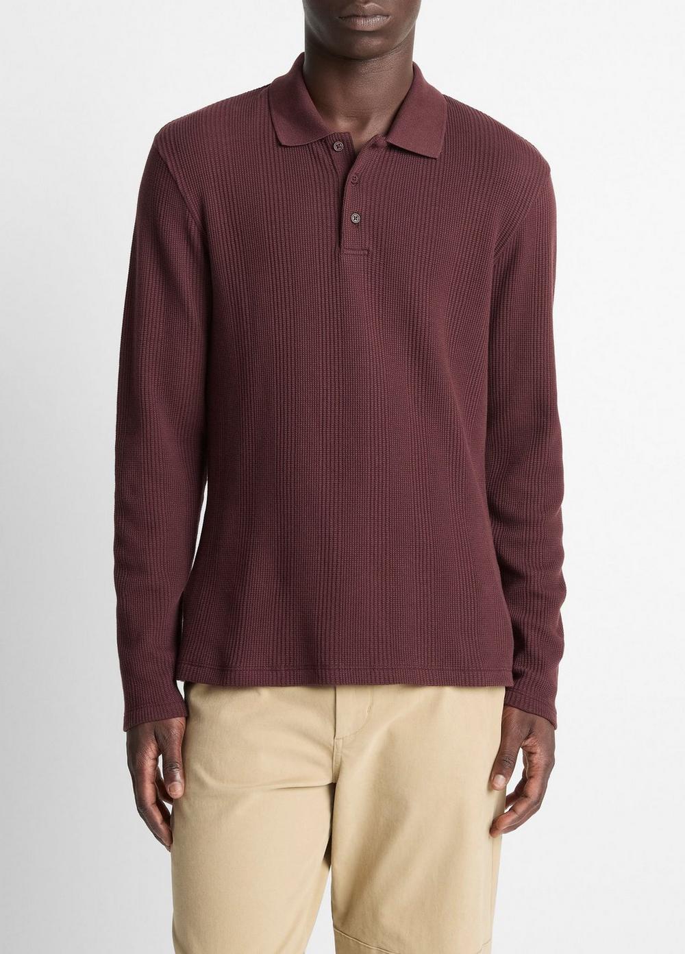 Men's Variegated Cotton Polo Shirt, Port, Size S Vince