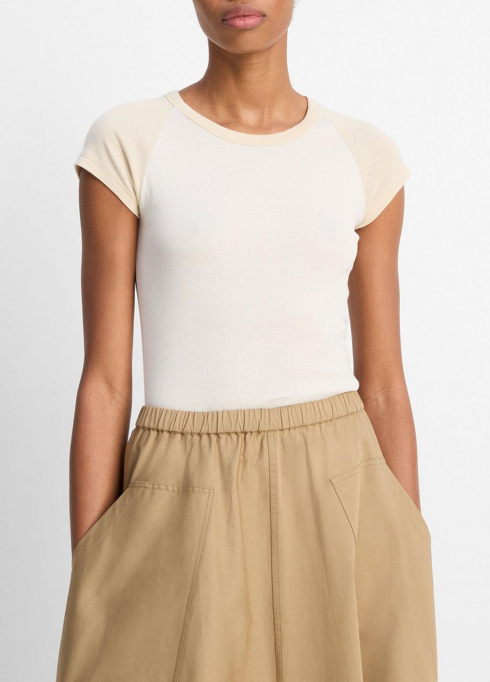 Women's Colorblock Pima Cotton Raglan T-Shirt, Oat Shell Combo, Size XS Vince