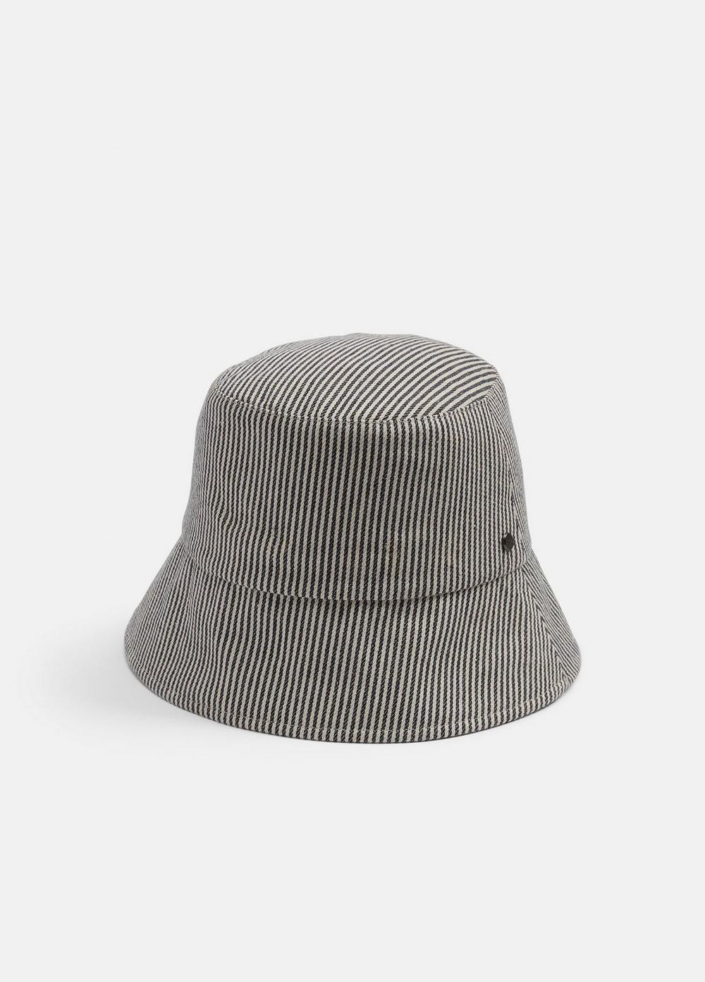 Women's Stripe Cotton Canvas Bucket Hat, Navy, Size L/XL Vince
