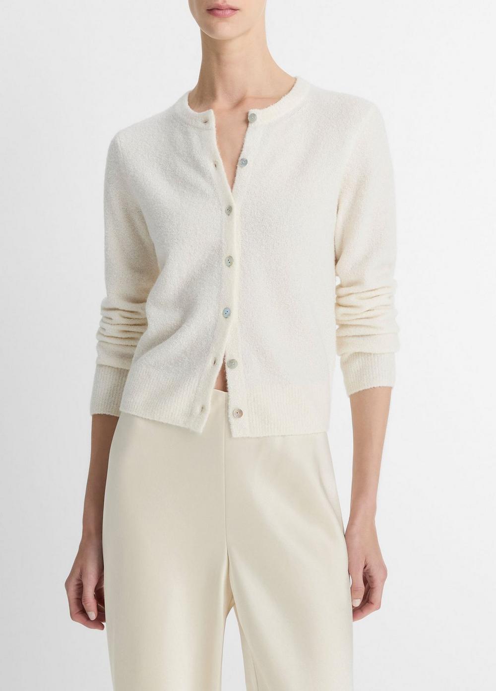 Women's Silk & Cashmere-Blend Bouclé Cardigan, Off White, Size XL Vince