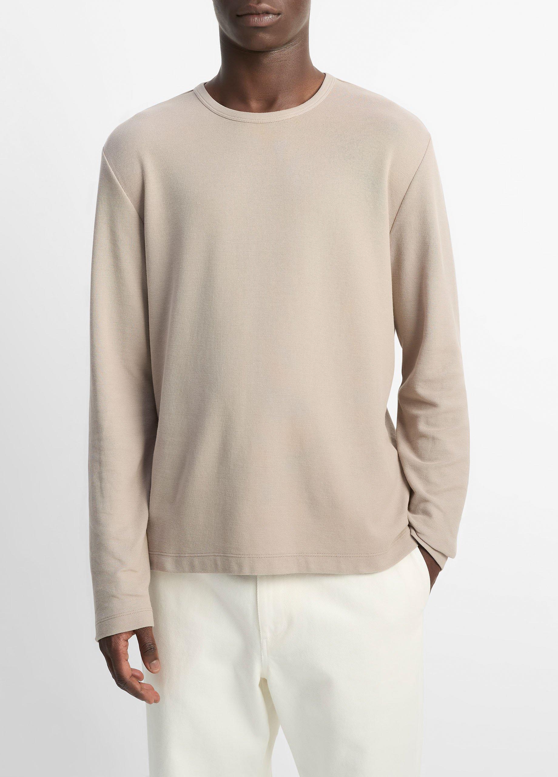 Men's Pima Cotton Piqué Long-Sleeve T-Shirt, Putty, Size XL Vince