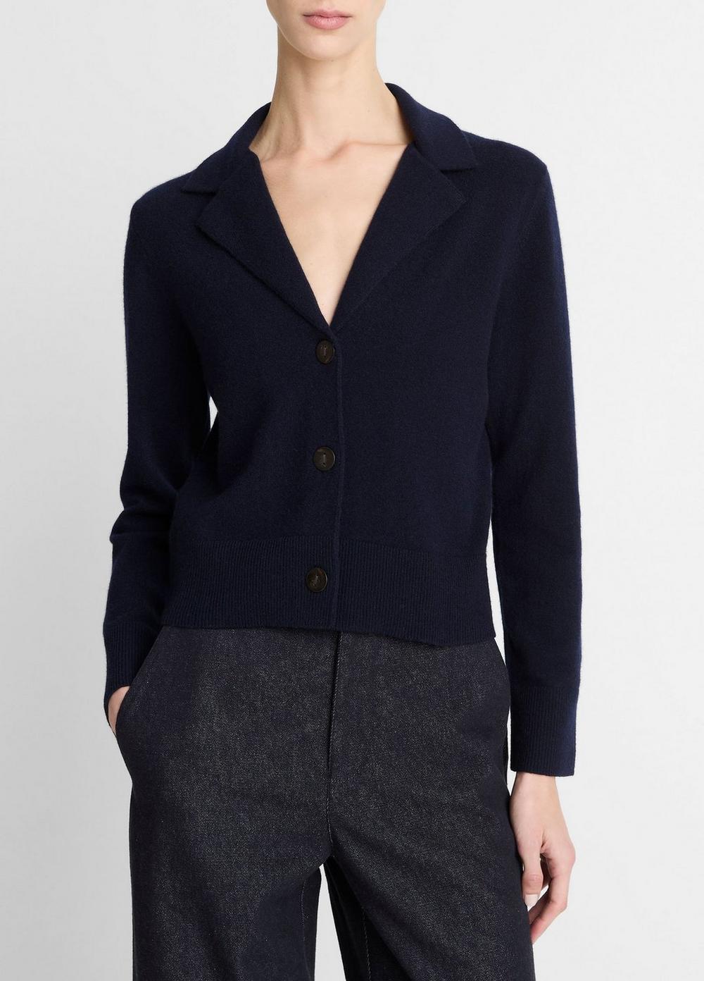 Women's Wool & Cashmere-Blend Lapel Cardigan, Coastal Blue, Size L Vince
