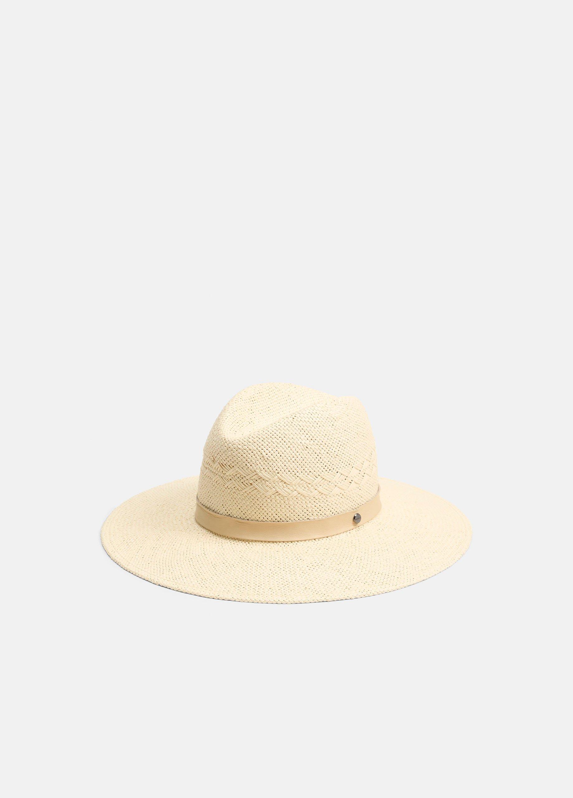 Women's Herringbone-weave Straw Panama Hat, Off White, Size S/M Vince by Vince
