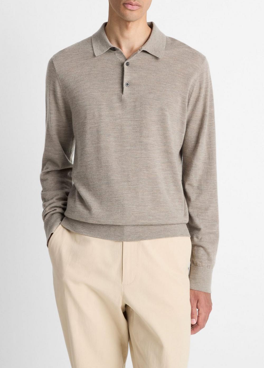 Men's Featherweight Merino Wool-Cashmere Polo Sweater, Heather Smoke, Size M Vince