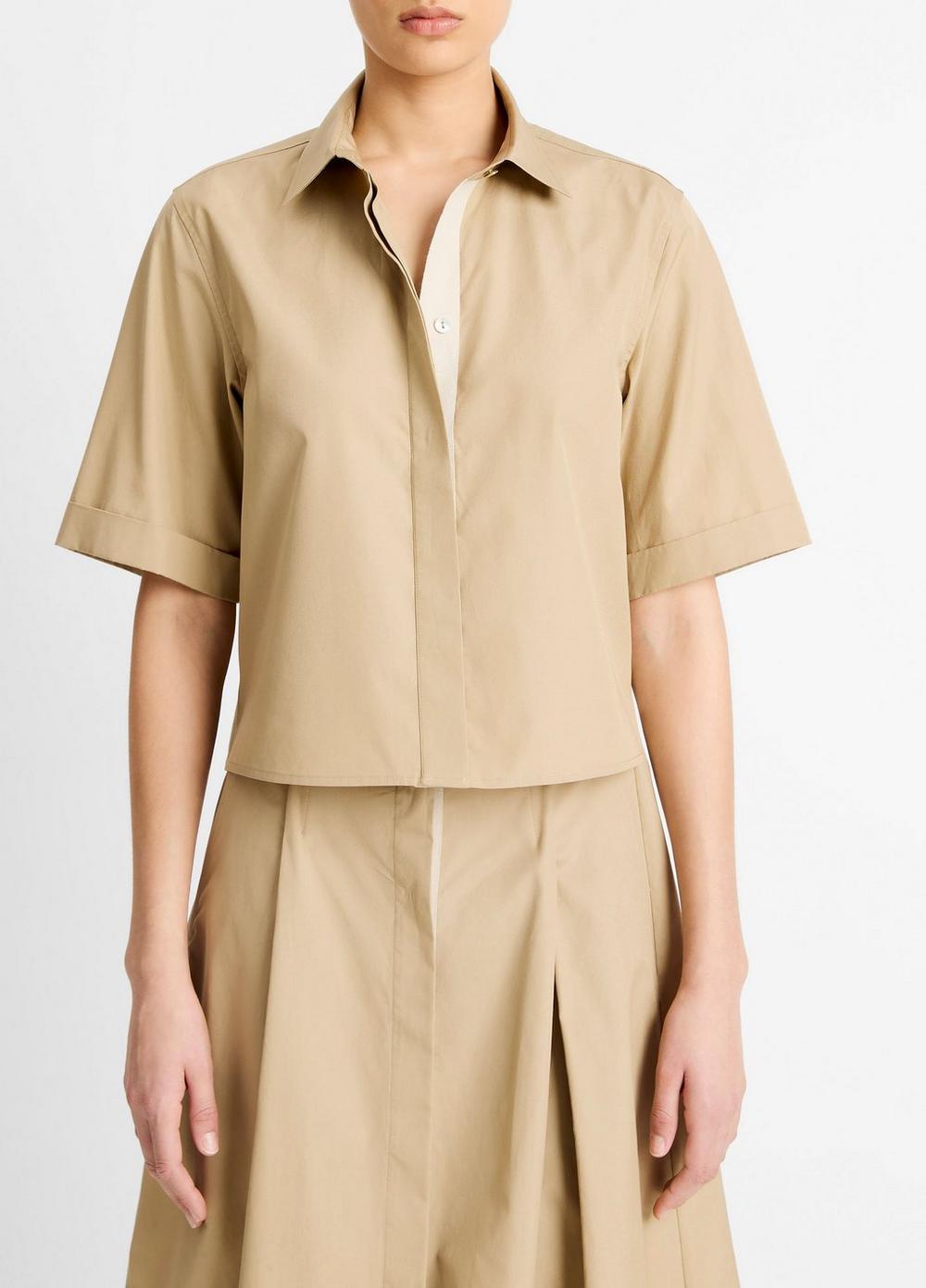 Women's Canvas Tape Cotton Button-Front Shirt, Sandbar, Size XL Vince