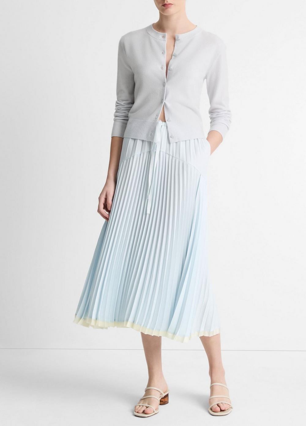 Women's Pleated Satin Tiered Skirt, Sky Mist, Size XL Vince