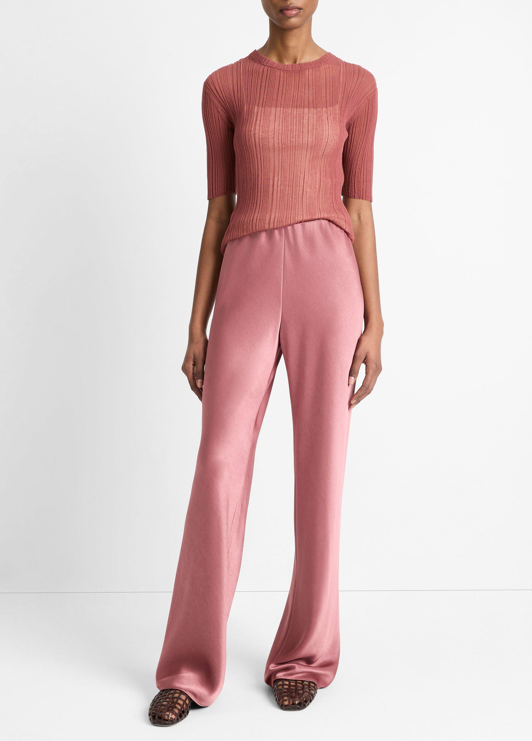 Women's Colette High-Rise Fluid Satin Bias Pant, Rose Jam, Size XL Vince