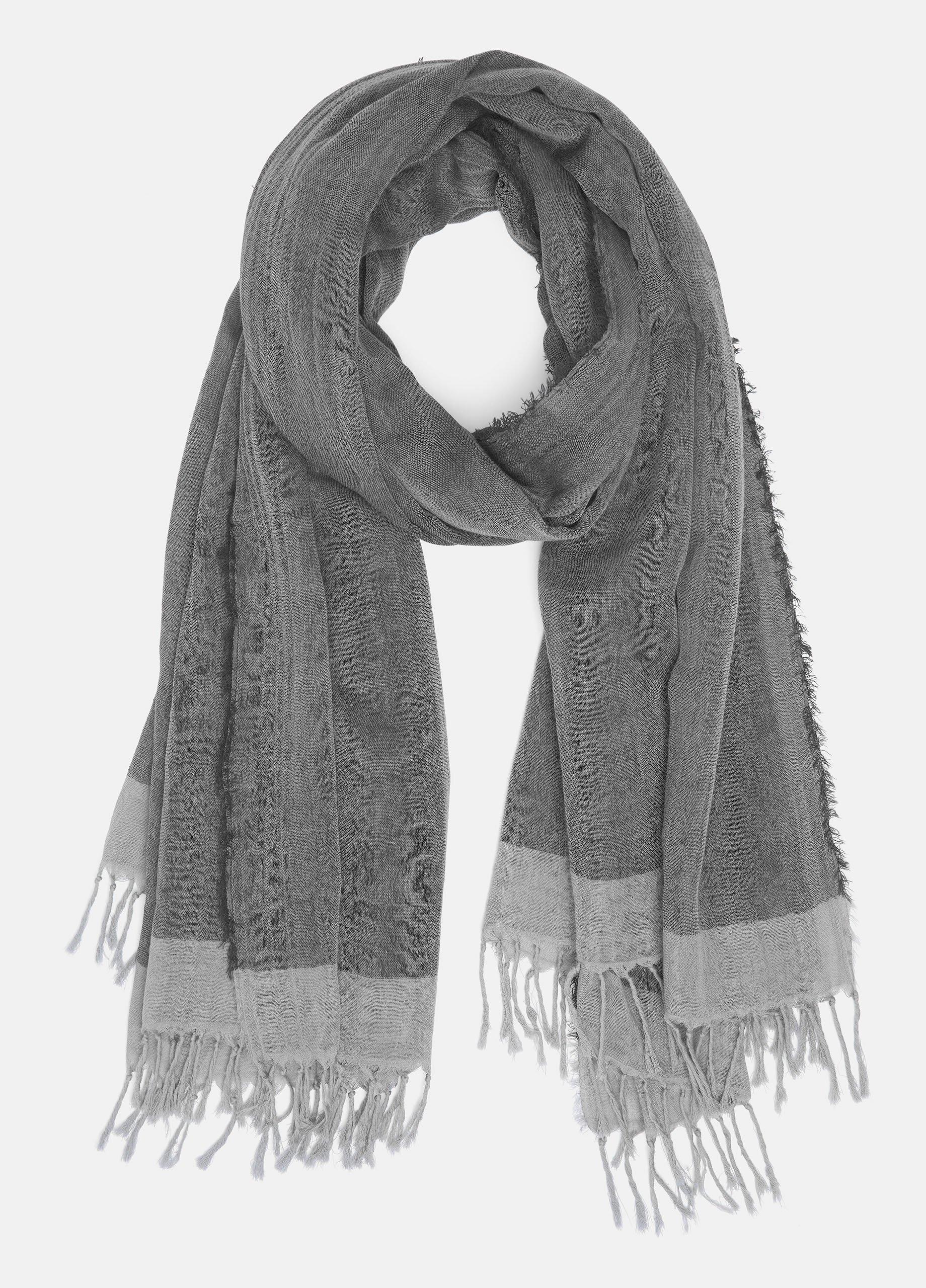 Women's Border-Stripe Cotton Scarf, Sea Stone/dark Sea Stone Vince