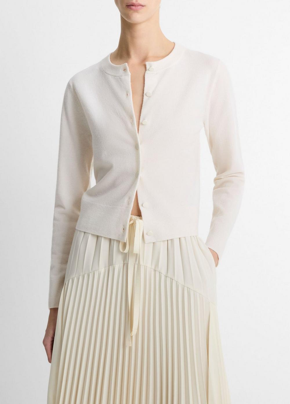 Women's Wool & Cashmere-Blend Tipped Half-moon Cardigan, Off White/optic White, Size XL Vince