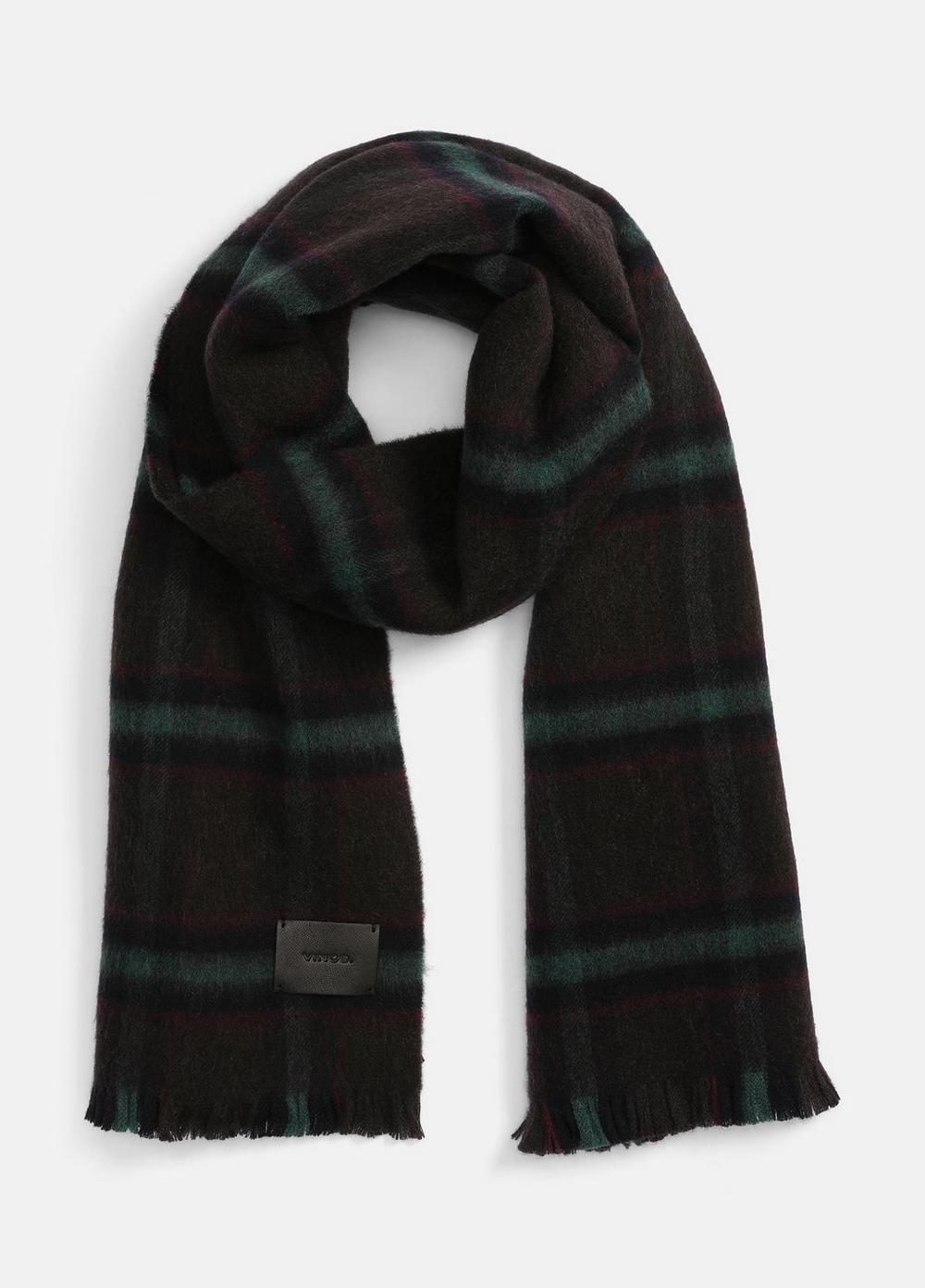Men's Brushed Holme Plaid Wool Scarf, Brown Vince