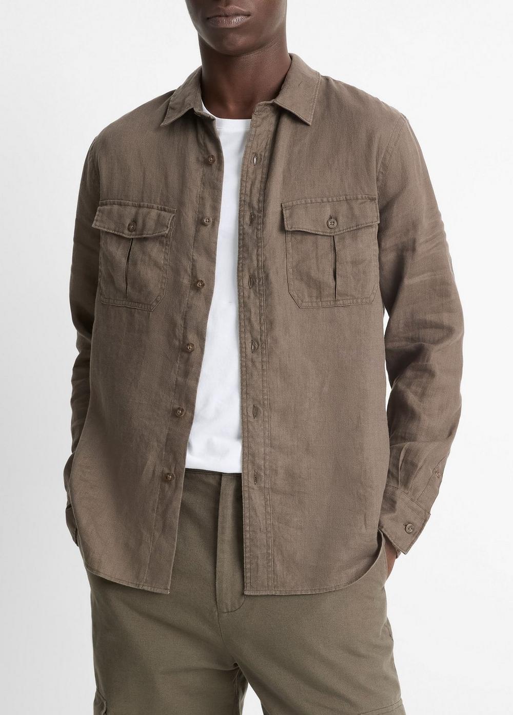 Men's Linen Utility Shirt, Mangrove, Size XL Vince