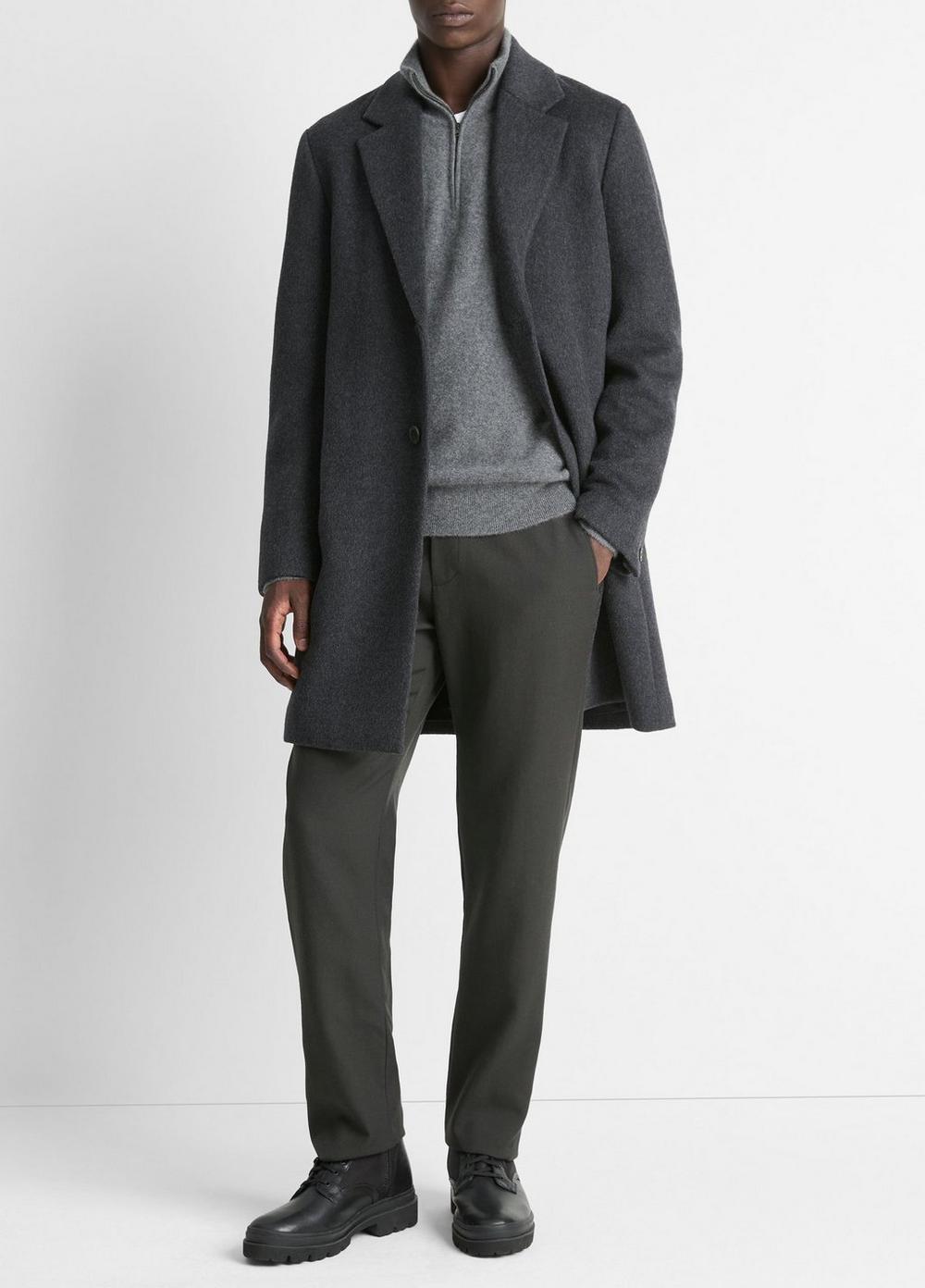 Men's Classic Italian Wool-Blend Coat, Heather Charcoal, Size XS Vince