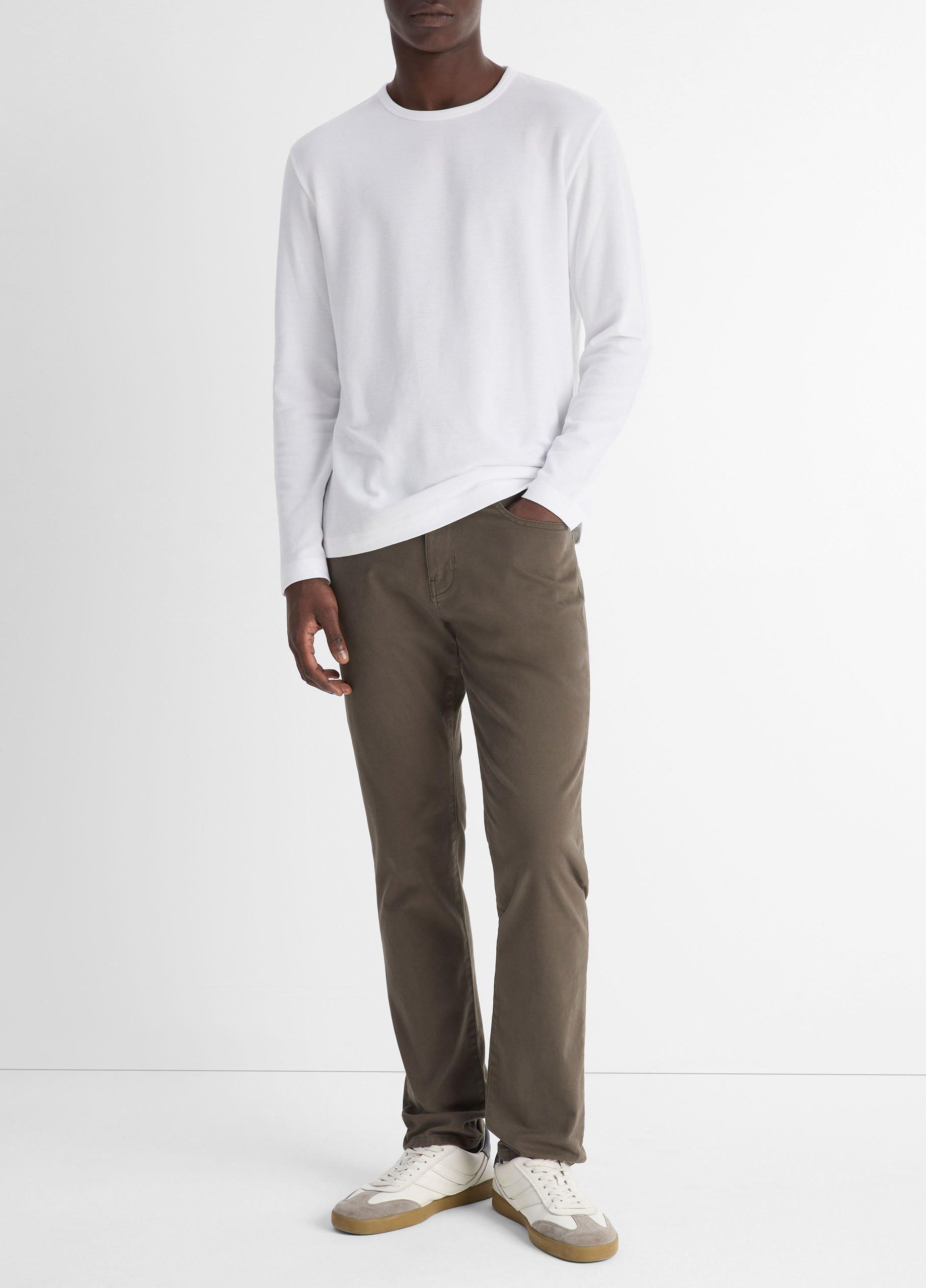 Men's Pima Cotton Piqué Long-Sleeve T-Shirt, Optic White, Size XS Vince by Vince