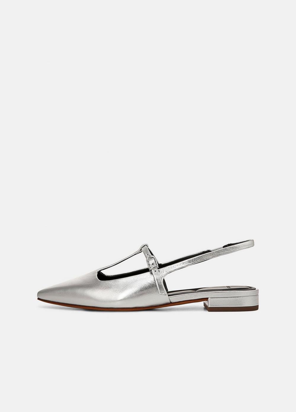Women's Iliana Metallic Leather Slingback Flat, Silver, Size 7 Vince