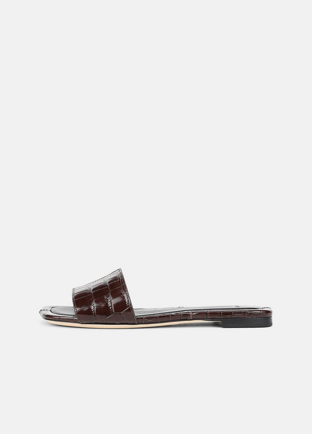 Women's Valeria Croc-Embossed Leather Slide Sandal, Cacao Brown, Size 5.5 Vince