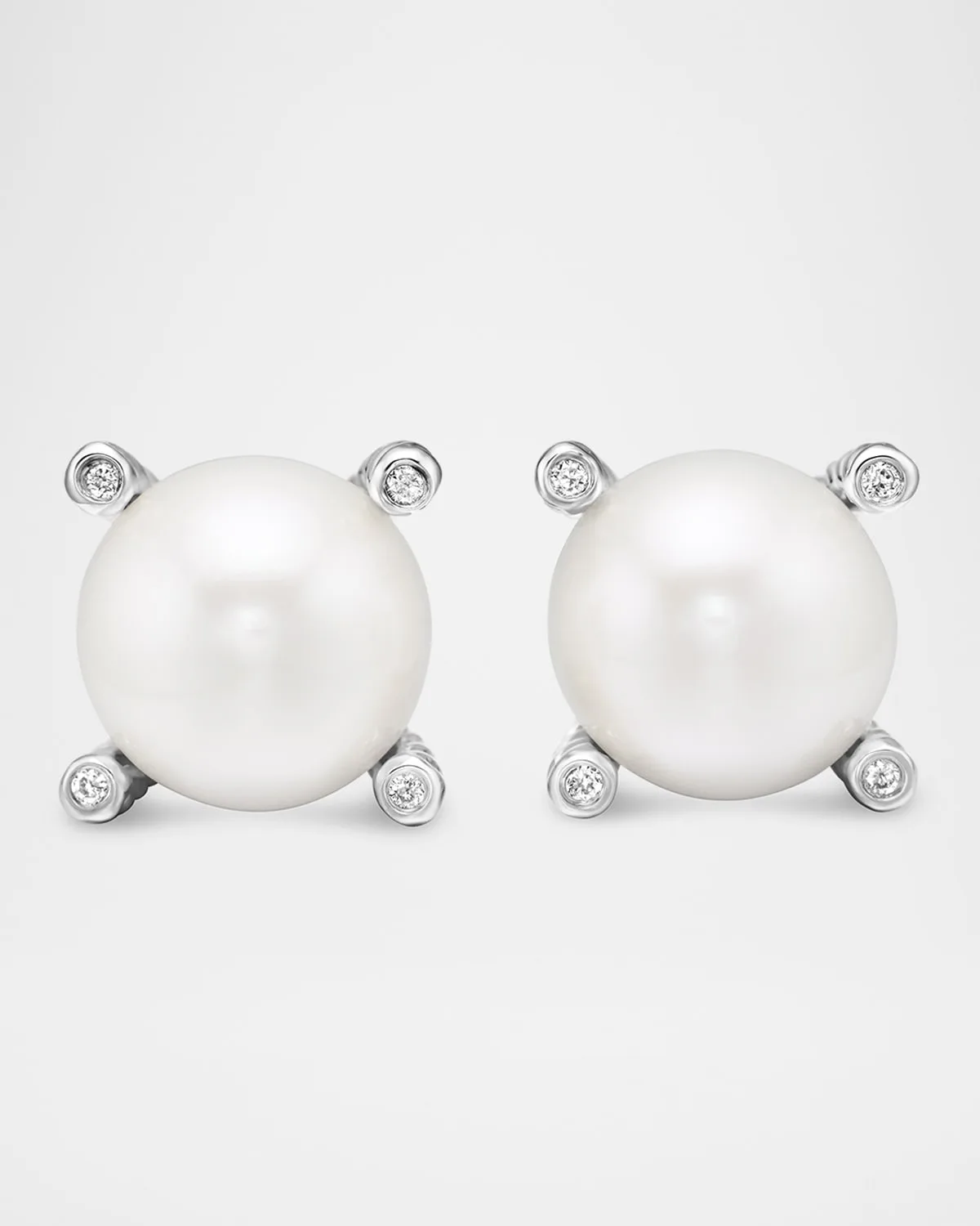 Cable Collectibles Pearl Earrings with Diamonds and Silver, 9.5mm
