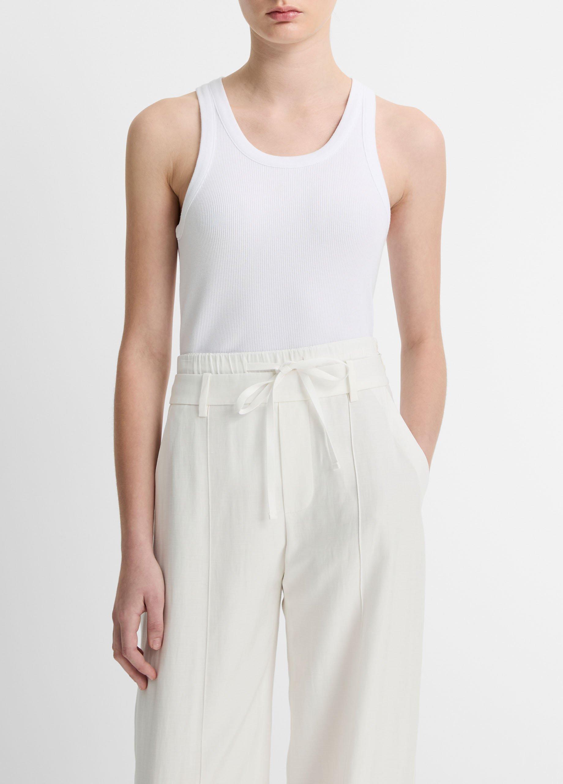 Women's Ribbed Scoop-Neck Tank, Optic White, Size XS Vince