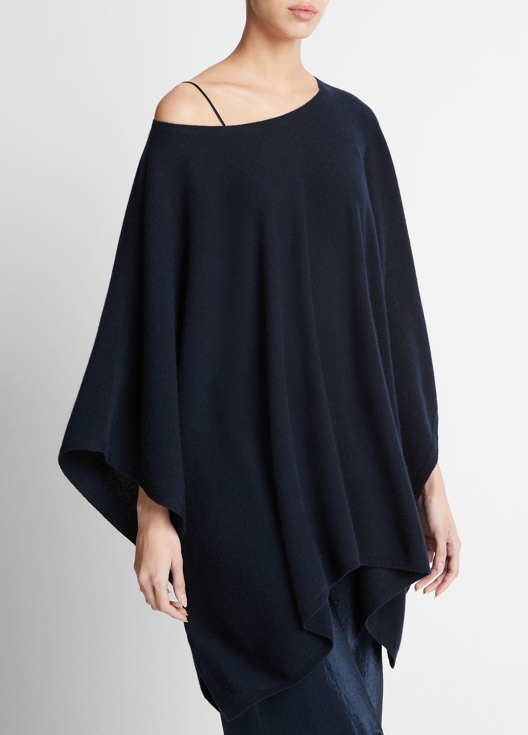 Women's Reverse-jersey Cashmere Boat-Neck Poncho, Coastal Blue Vince