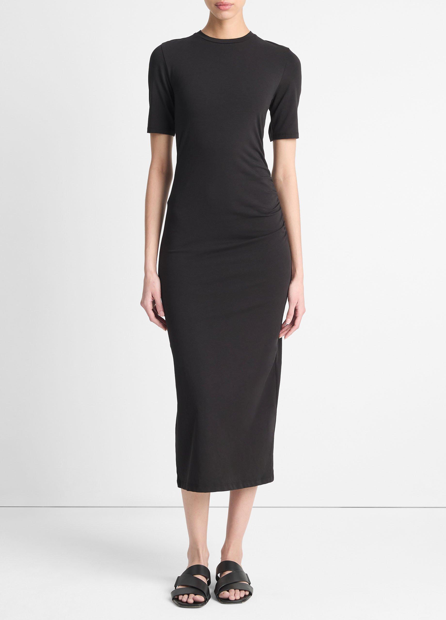 Women's Pima Cotton-Blend Side-drape Dress, Black, Size XL Vince
