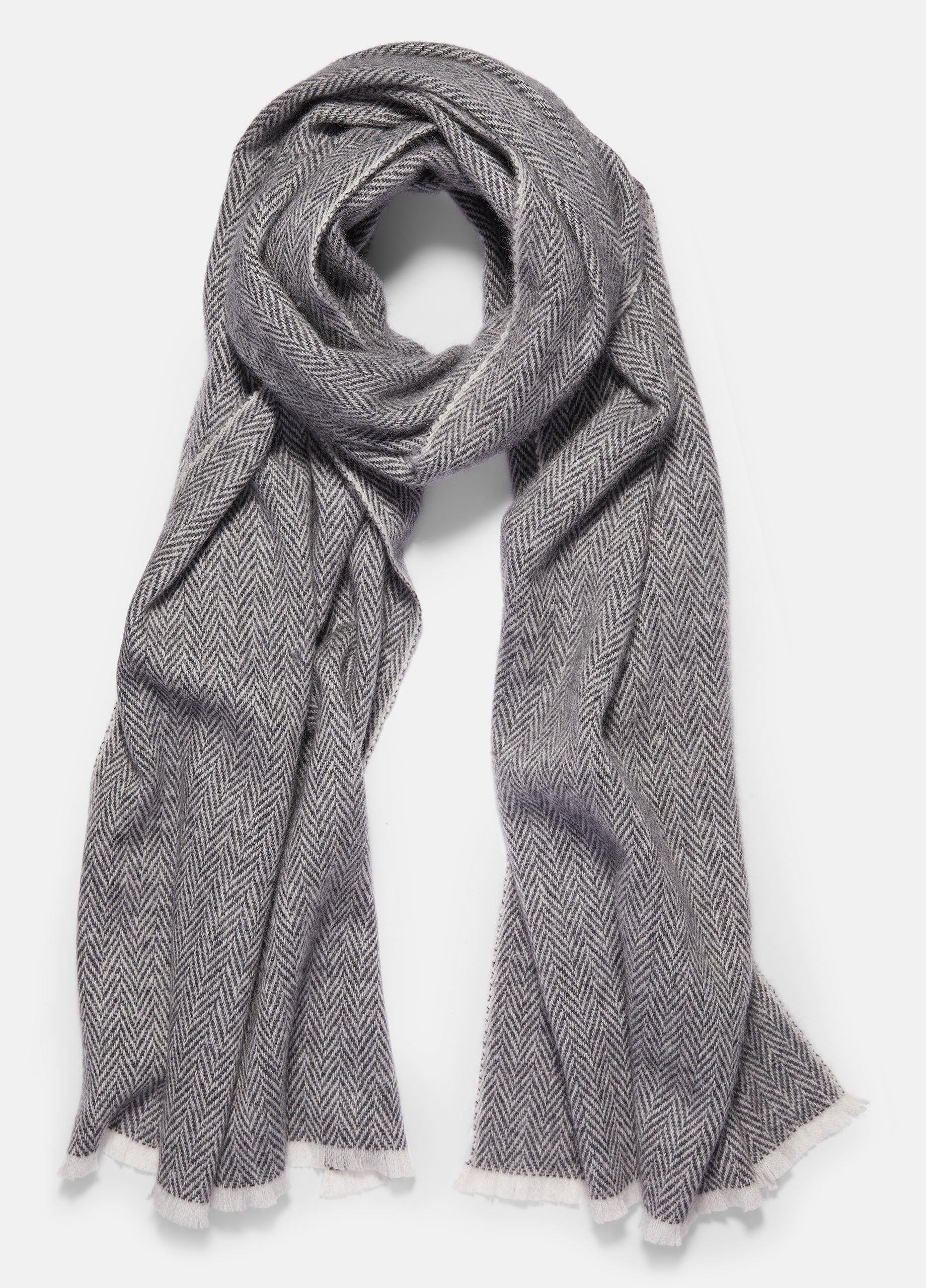 Men's Herringbone Cashmere Scarf, White/black Vince