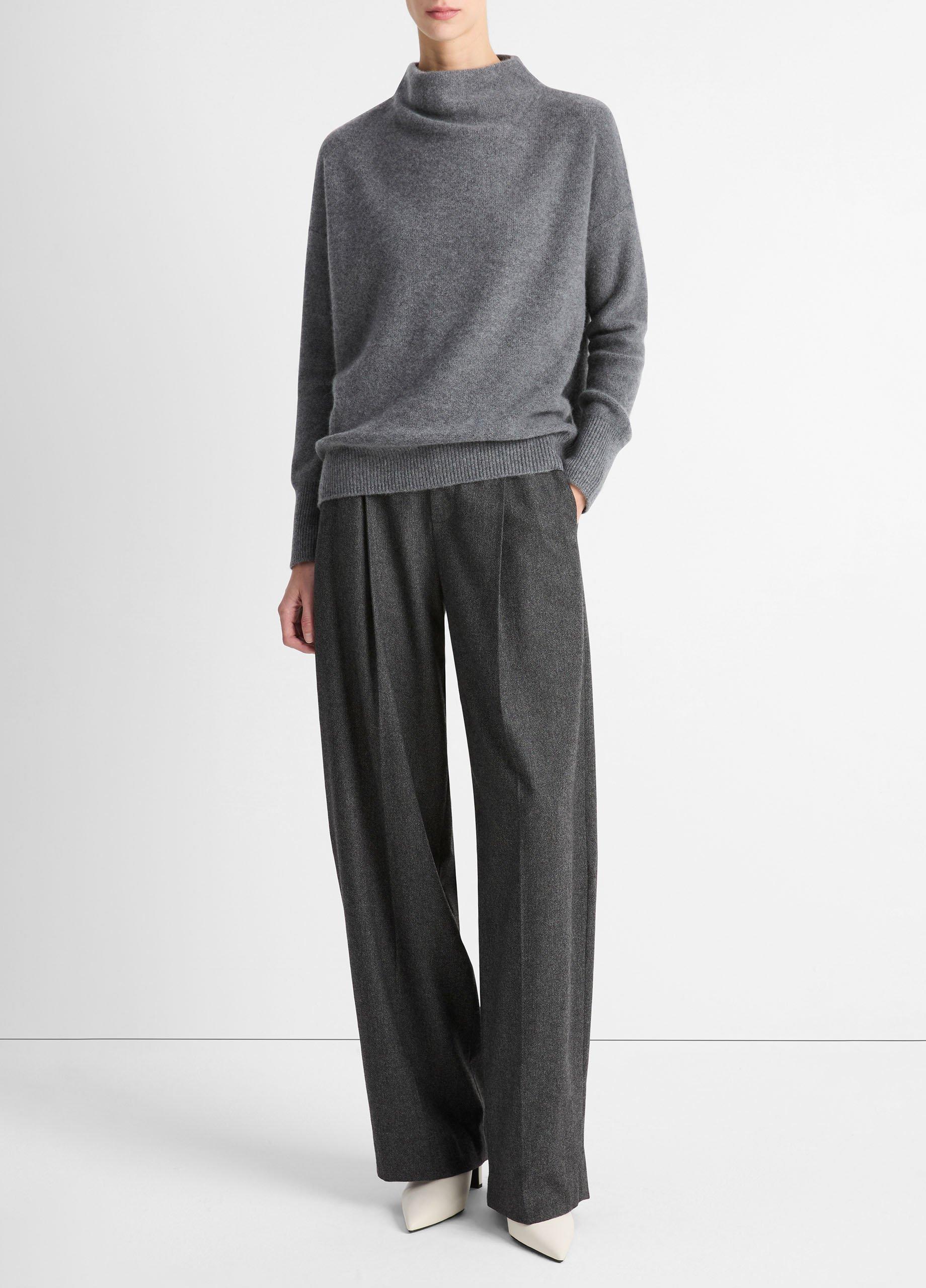 Women's Plush Cashmere Funnel-Neck Sweater, Heather Graphite, Size S Vince