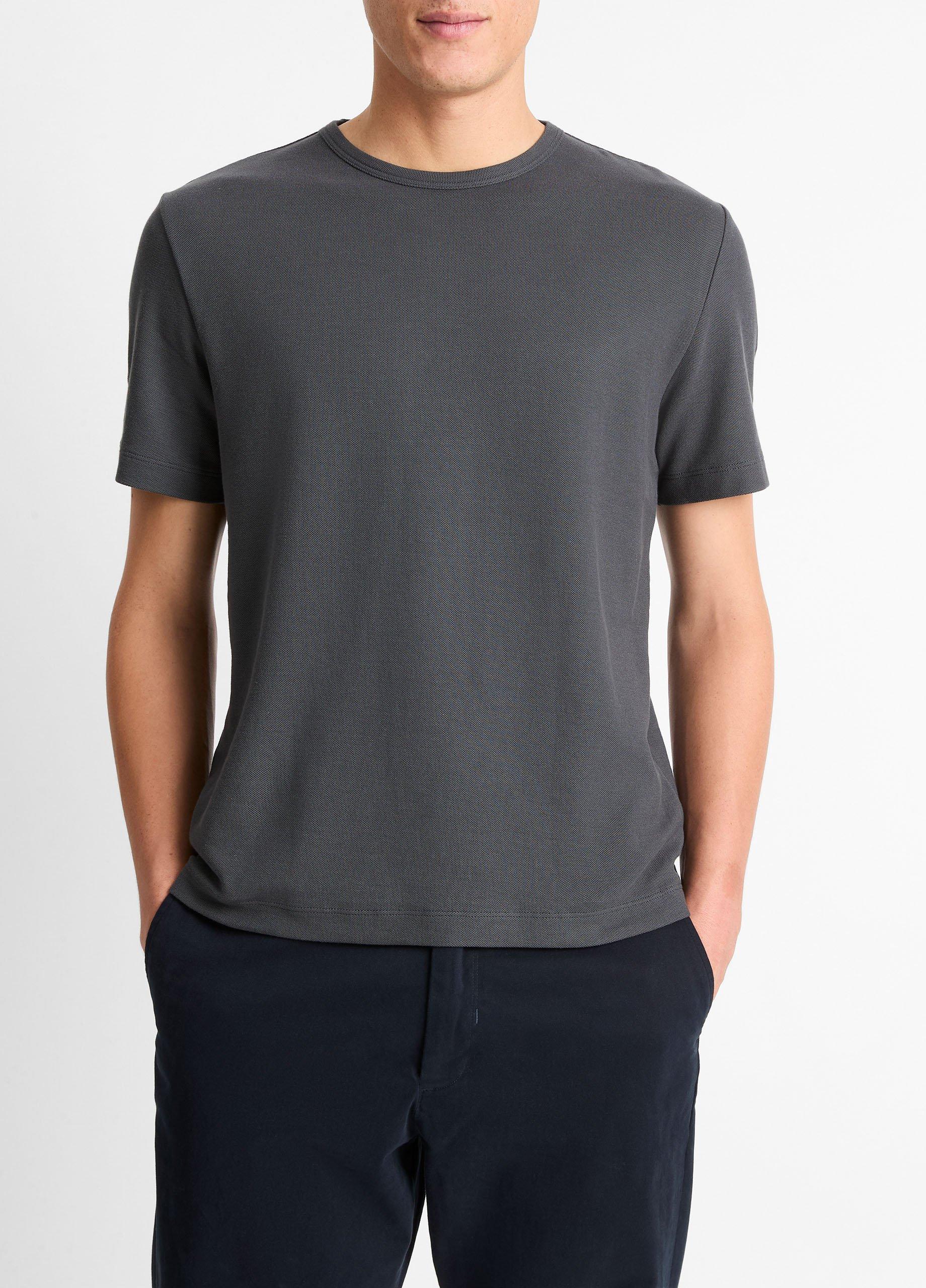 Men's Pima Cotton Piqué Crew Neck T-Shirt, Soft Black, Size XL Vince