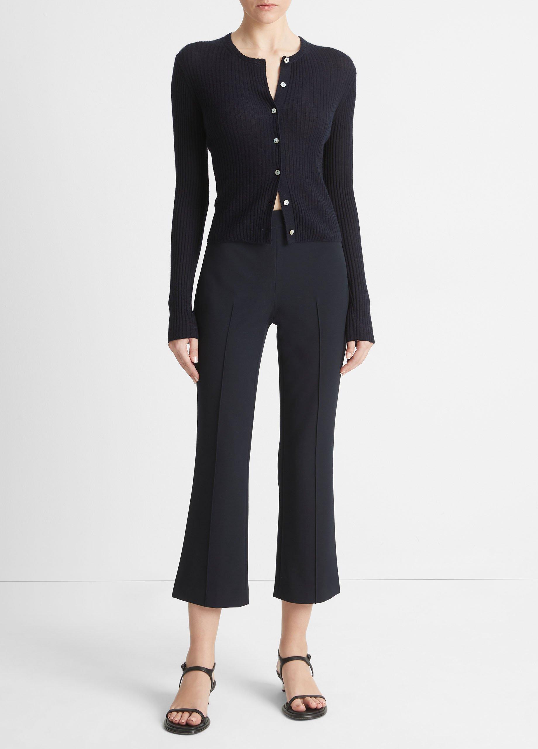 Women's Ribbed Cashmere-Silk Cardigan, Coastal Blue, Size L Vince by Vince
