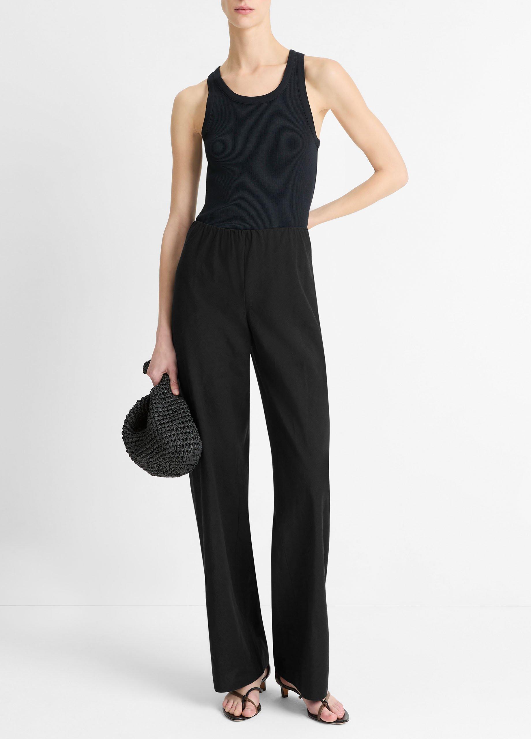 Women's Colette High-Rise Cotton & Linen-Blend Bias Pant, Black, Size XL Vince