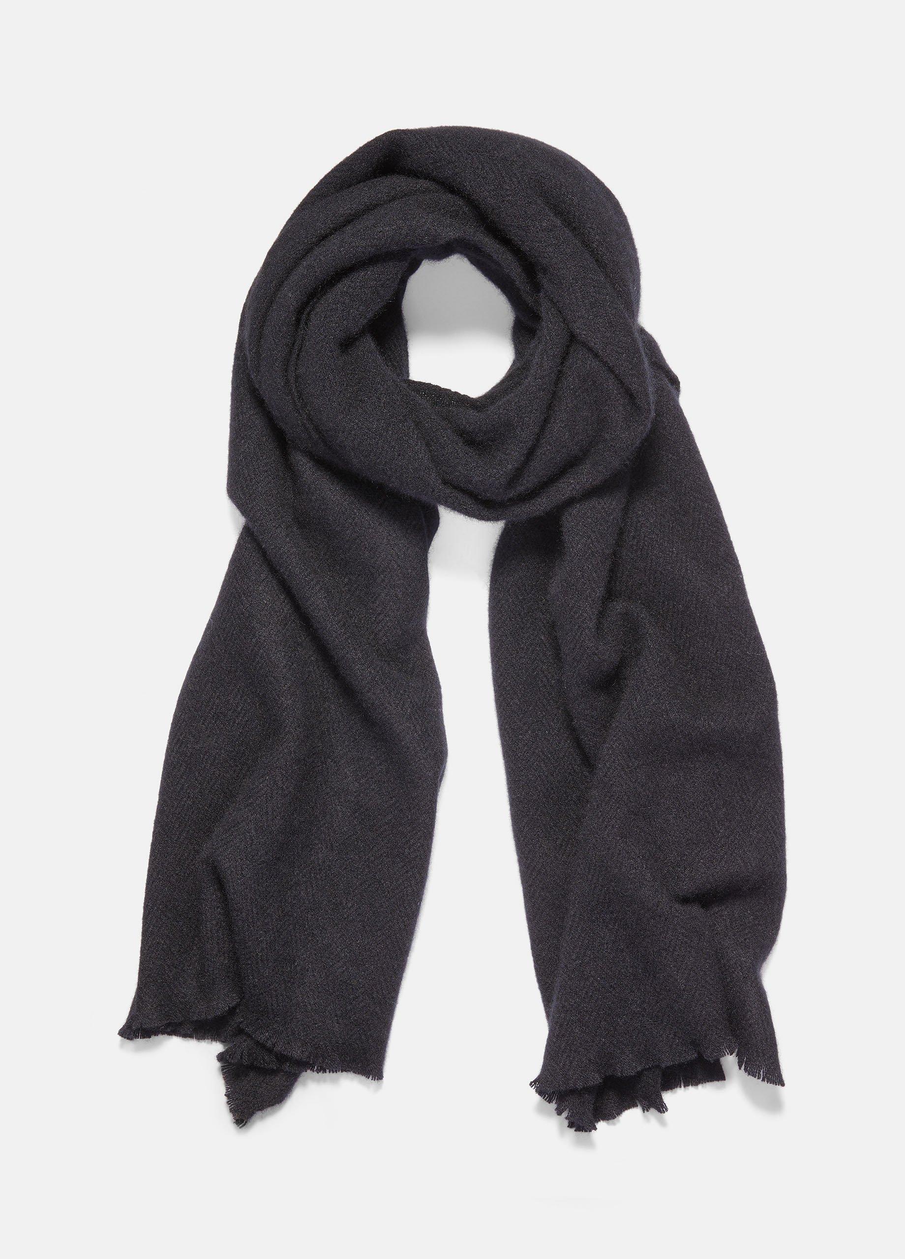 Men's Herringbone Cashmere Scarf, Black Vince