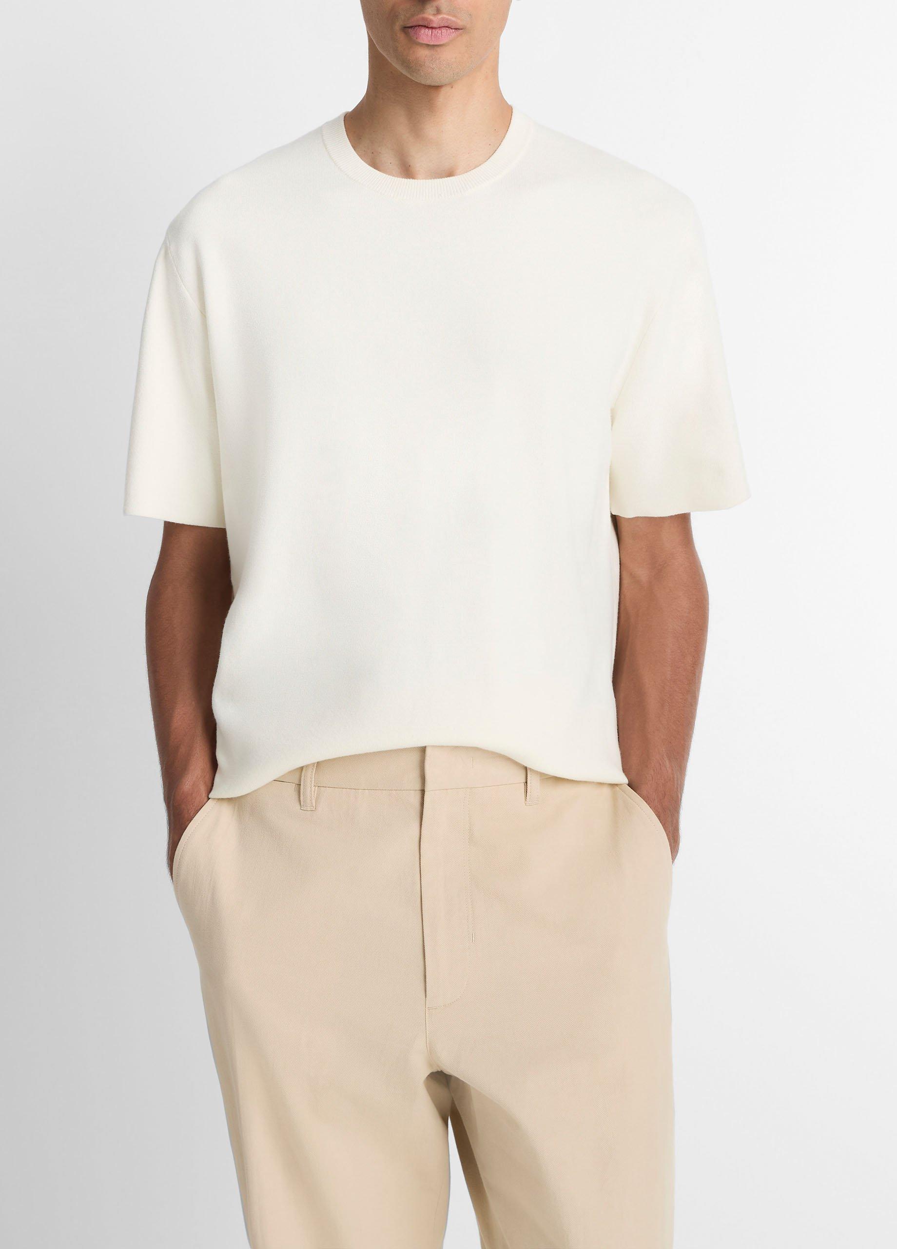 Men's Milano Short-Sleeve Crew Neck Sweater, Classic Cream, Size XS Vince