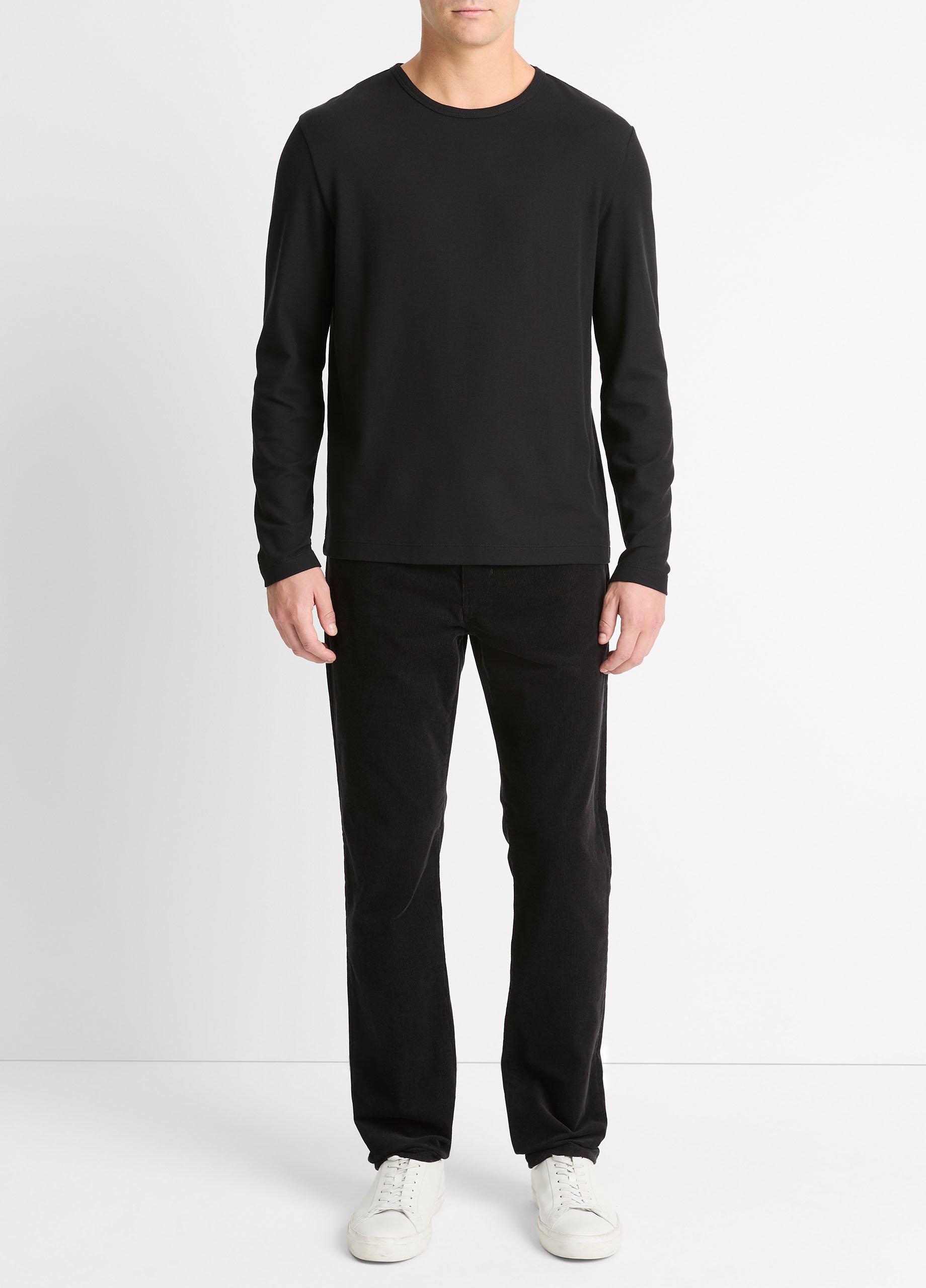 Men's Pima Cotton Piqué Long-Sleeve T-Shirt, Black, Size L Vince