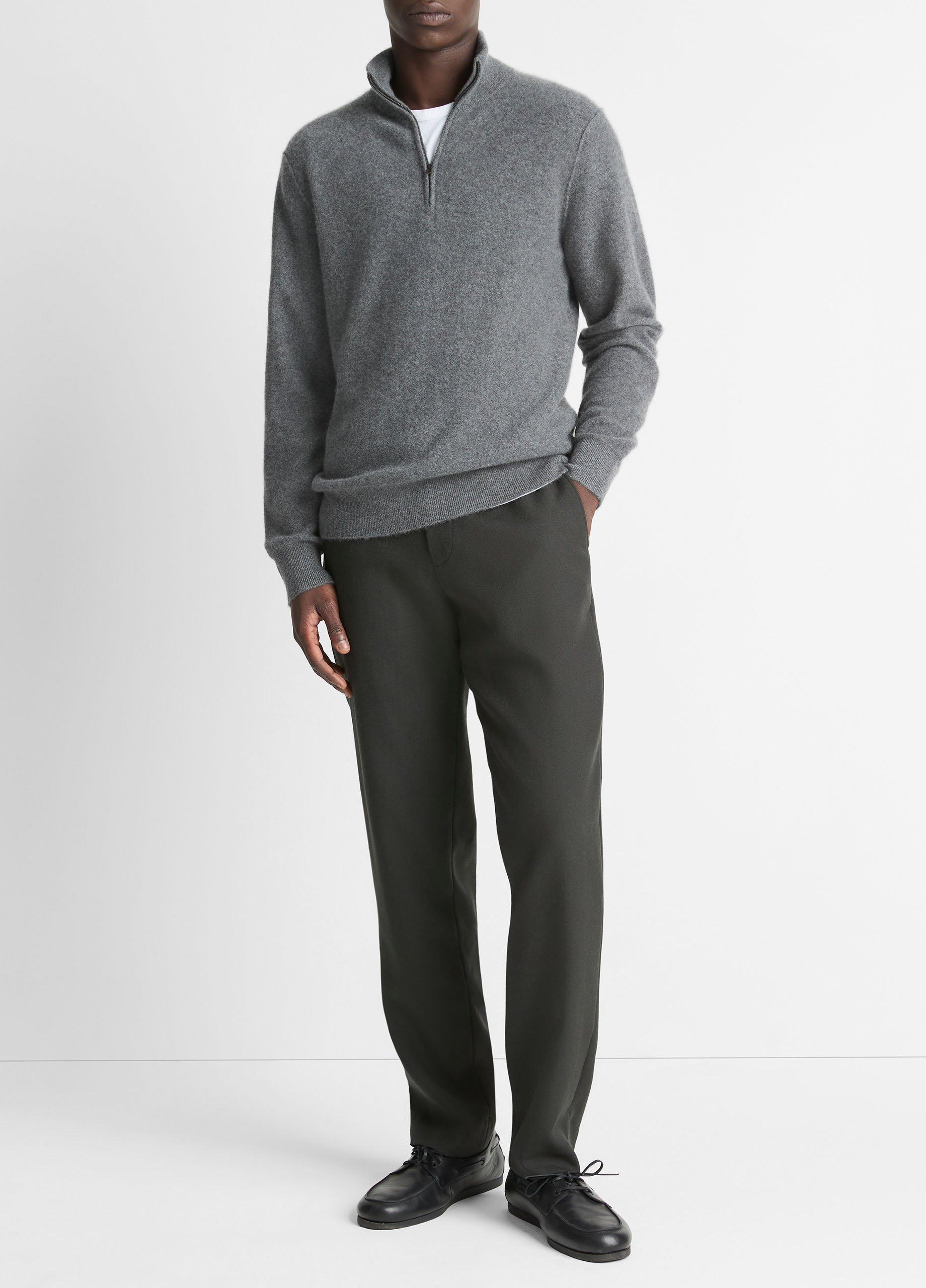 Men's Plush Cashmere Quarter-Zip Sweater, Medium Heather Grey, Size L Vince by Vince