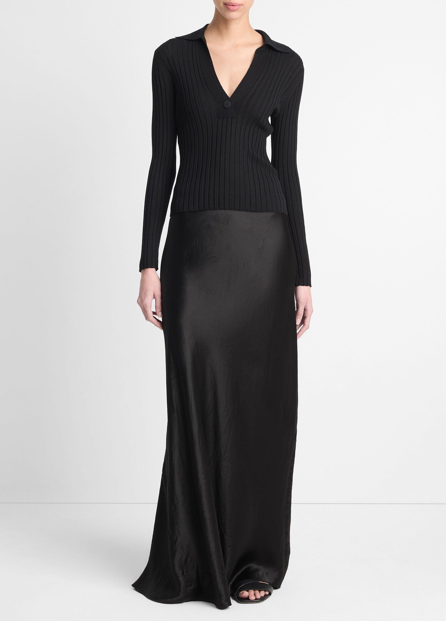 Women's Satin Maxi Skirt, Black, Size XXS Vince by Vince
