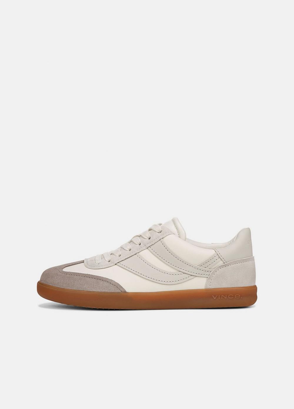 Women's Oasis Leather And Suede Sneaker, White Foam/horchata/hazelstone, Size 5.5 Vince