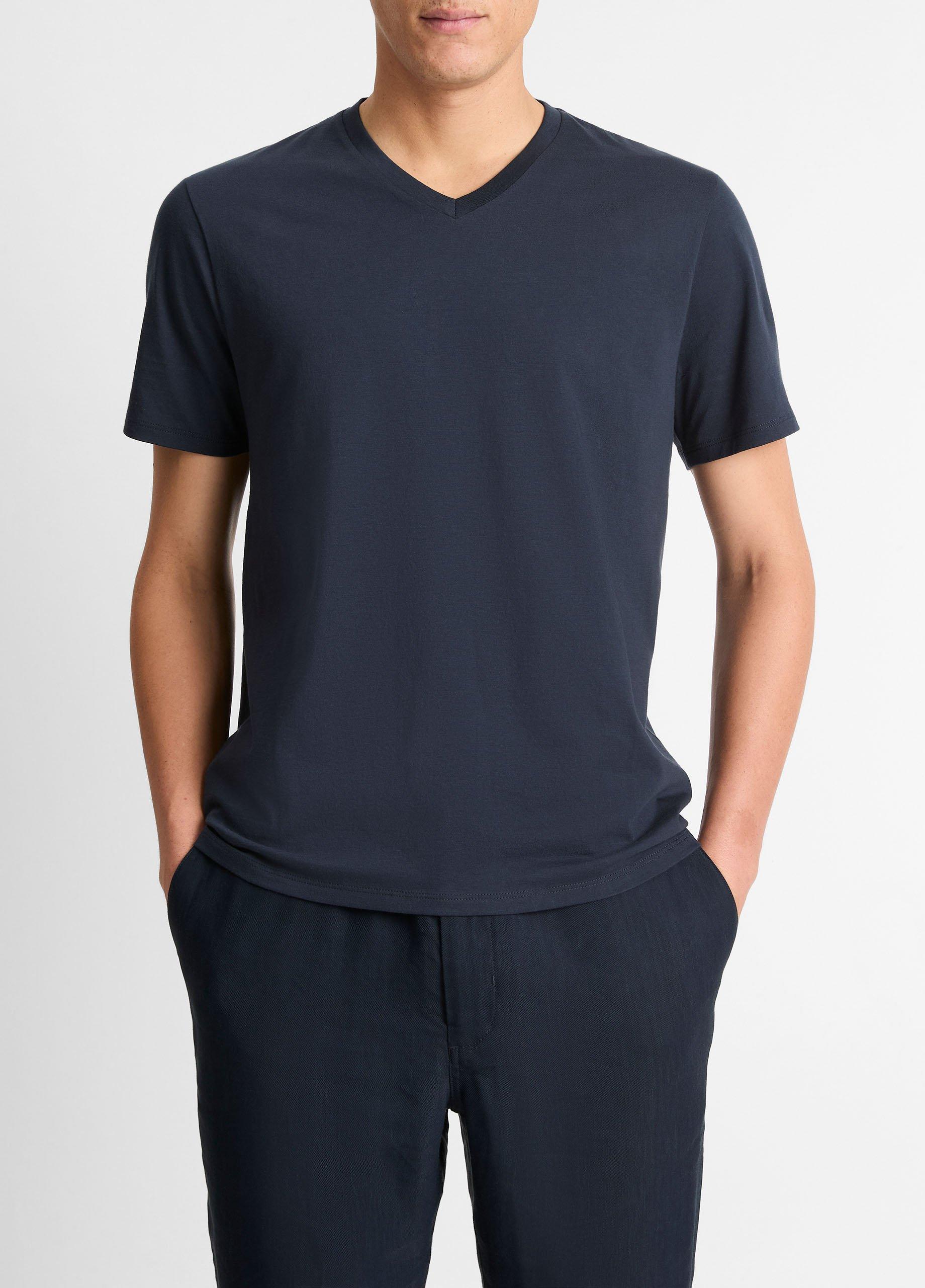 Men's Pima Cotton V-Neck T-Shirt, Coastal Blue, Size XL Vince