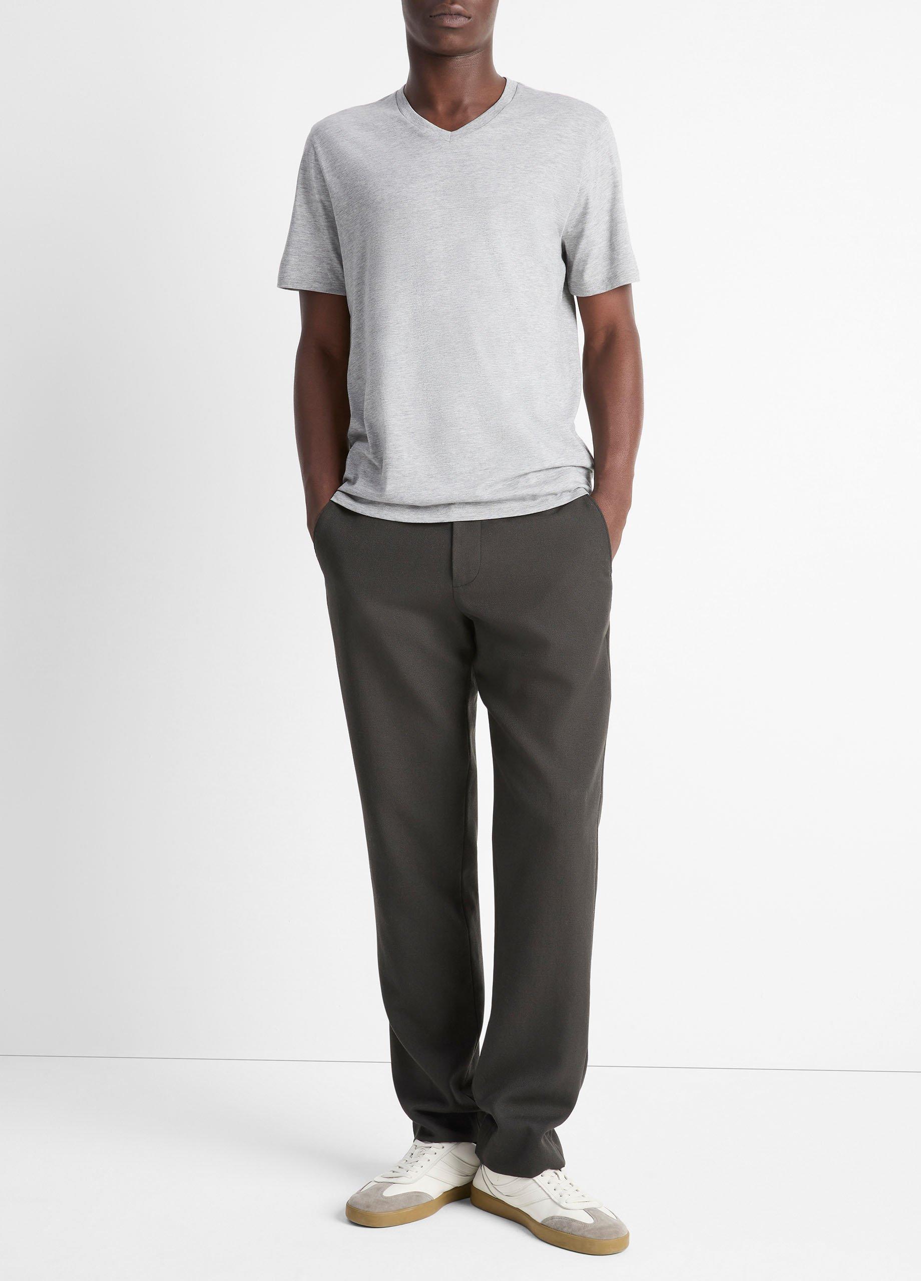 Men's Pima Cotton V-Neck T-Shirt, Heather Steel, Size M Vince