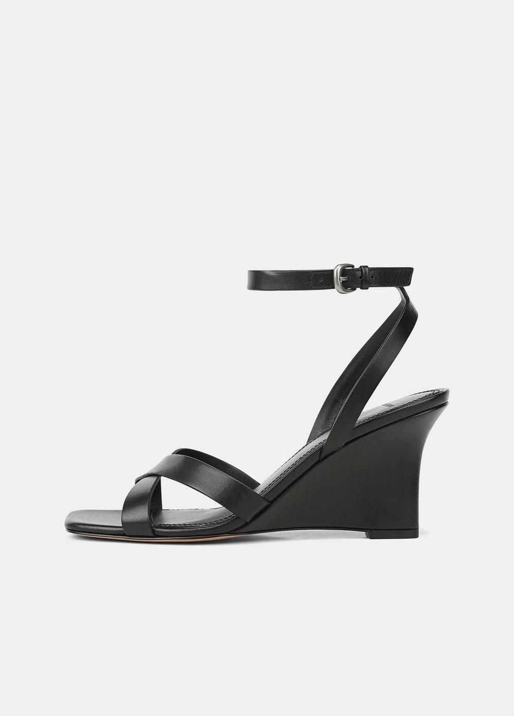 Women's Parma Leather Wedge Sandal, Black, Size 7 Vince