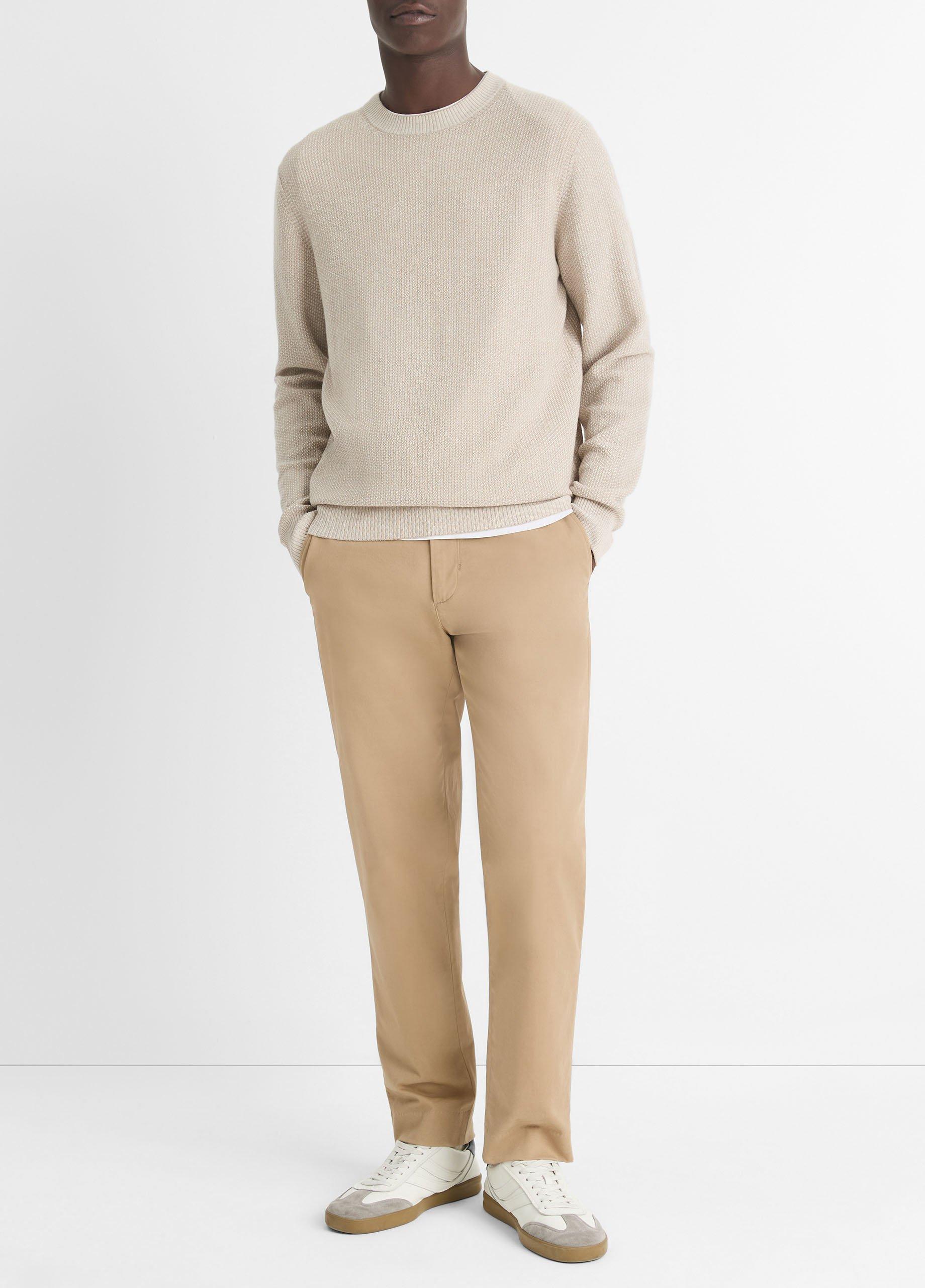 Men's Geo-jacquard Wool-Blend Crew Neck Sweater, British Khaki/classic Cream, Size XXL Vince