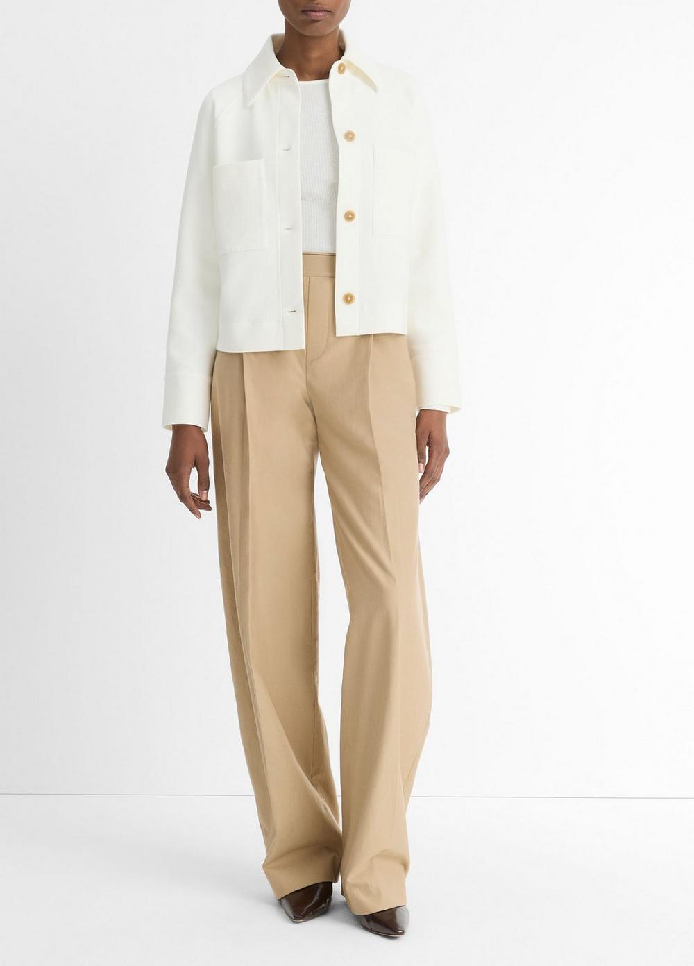 Women's Cotton-Blend Shirt Jacket, Off White, Size L Vince by Vince