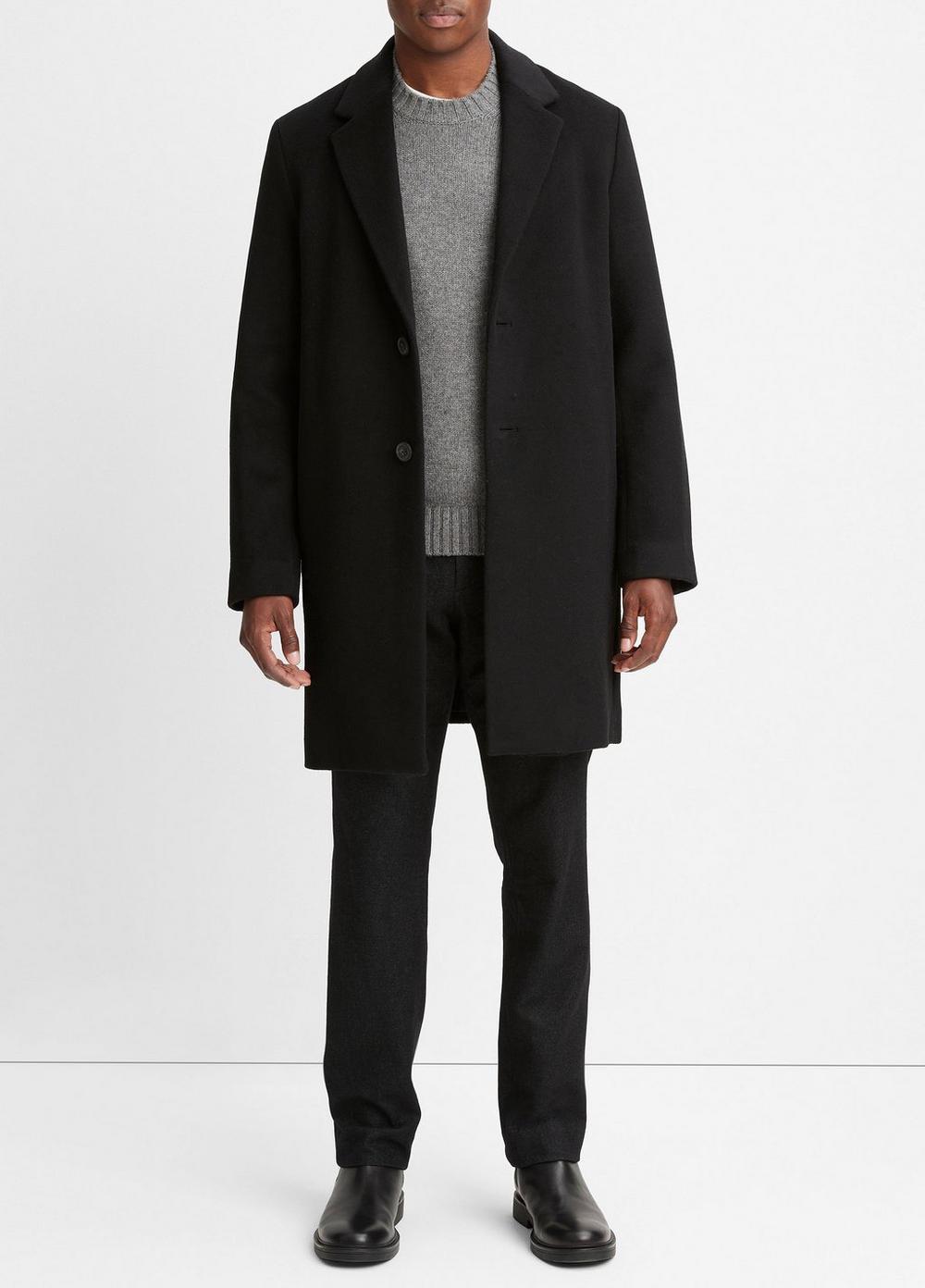 Men's Classic Italian Wool-Blend Coat, Black, Size XL Vince by Vince