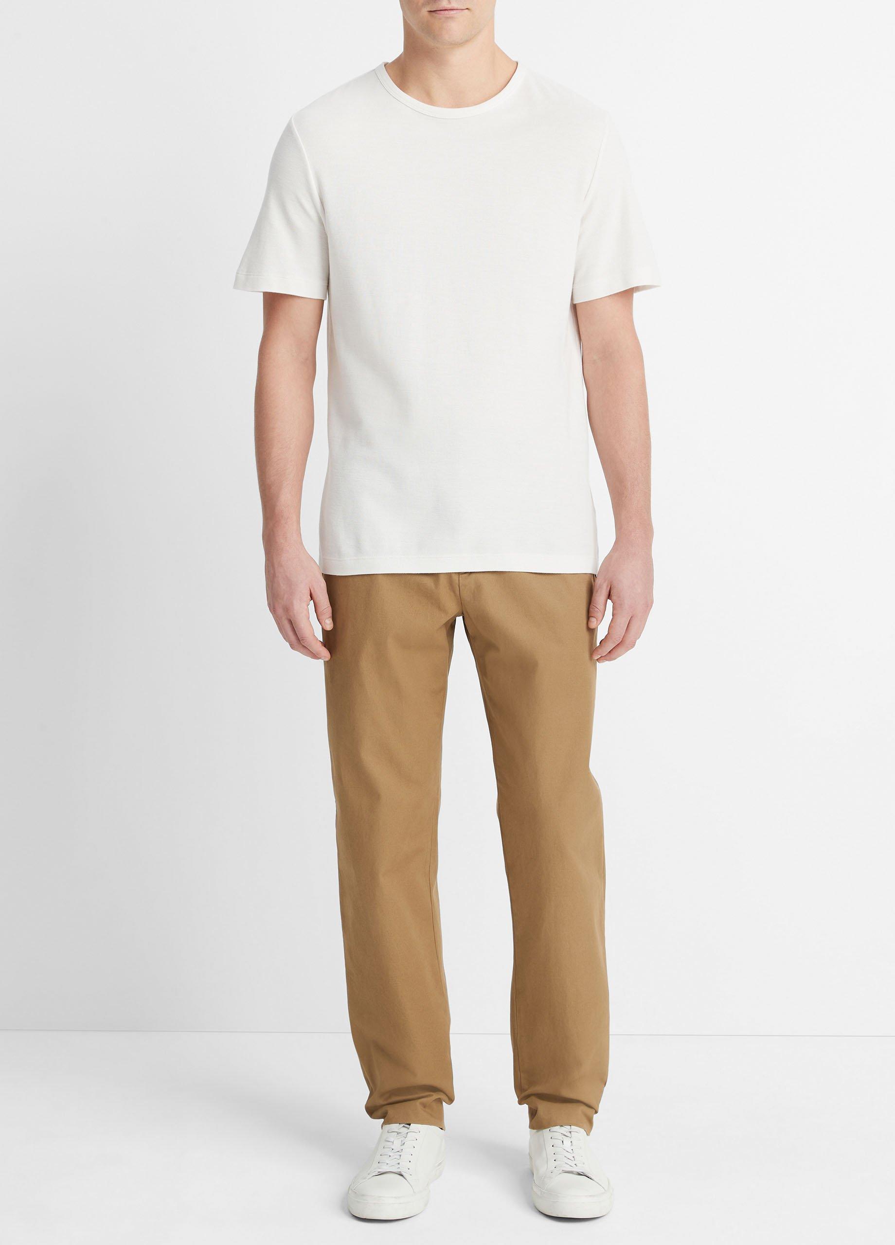 Men's Pima Cotton Piqué Crew Neck T-Shirt, Alabaster, Size S Vince